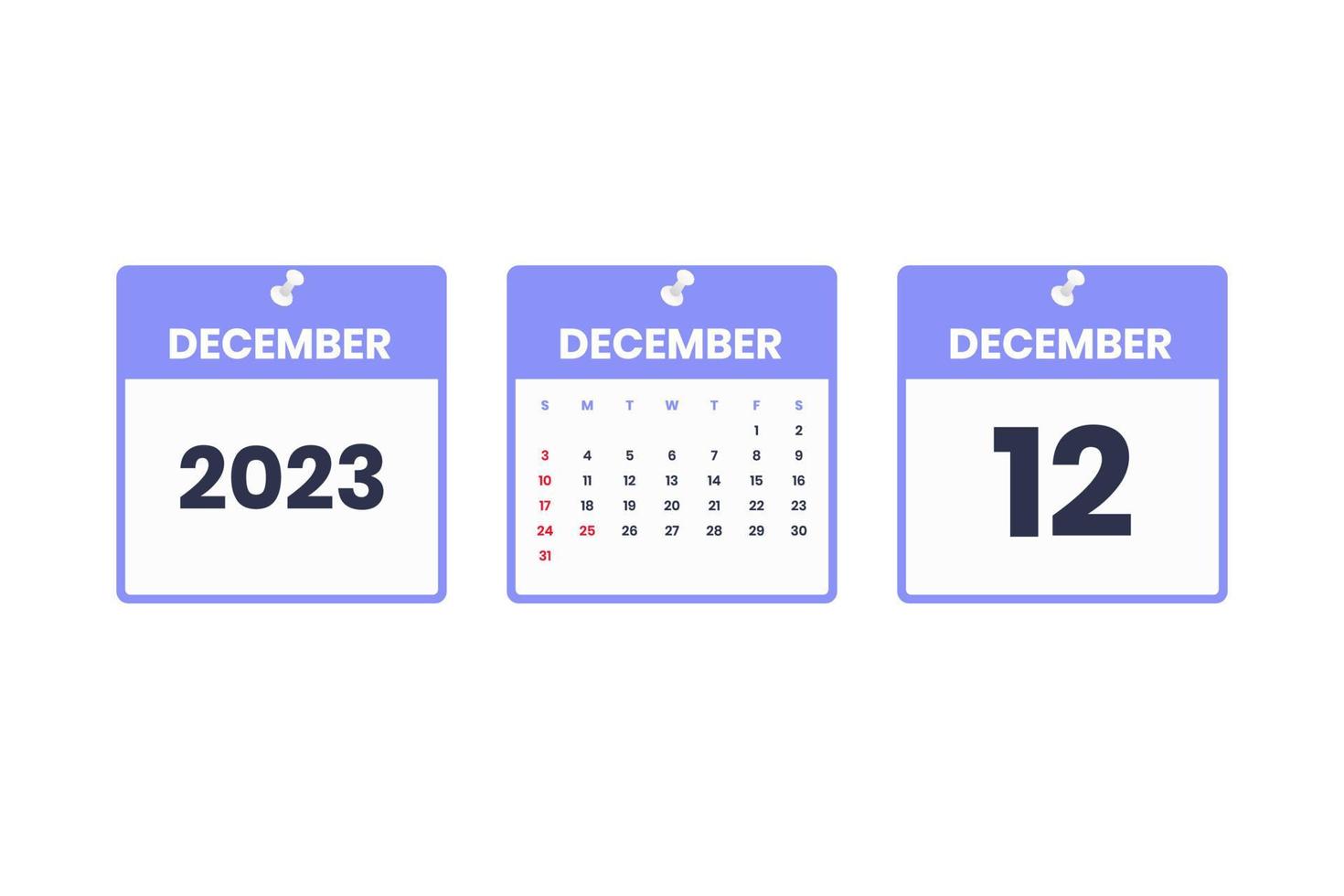 December calendar design. December 12 2023 calendar icon for schedule, appointment, important date concept vector