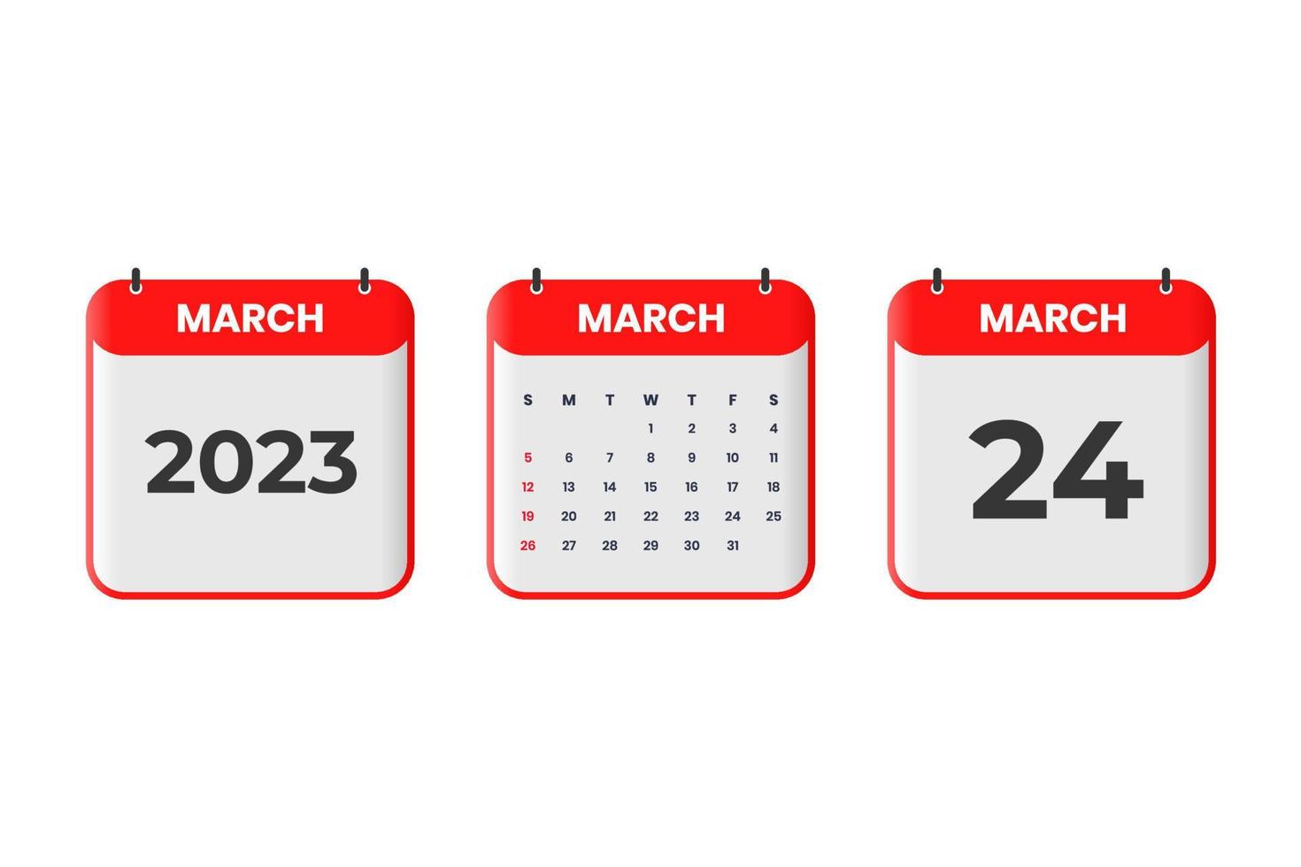 March 2023 calendar design. 24th March 2023 calendar icon for schedule, appointment, important date concept vector