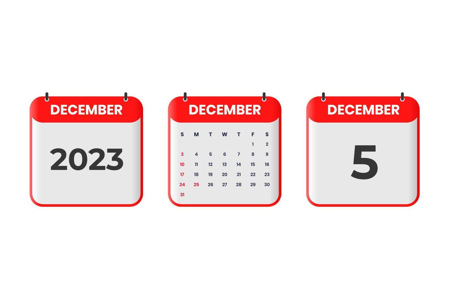 December 2023 calendar design. 5th December 2023 calendar icon for schedule, appointment, important date concept vector