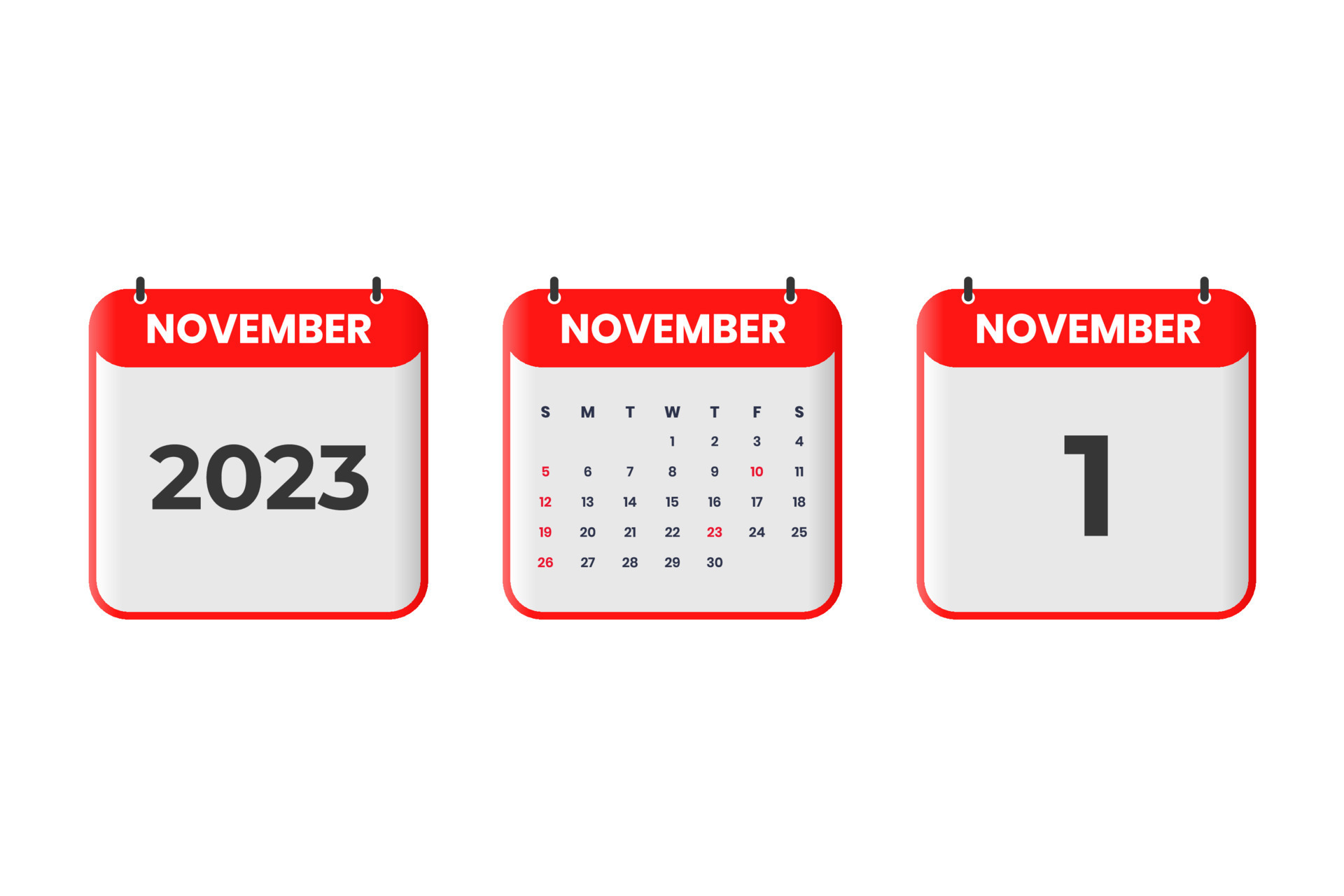 November 2023 calendar design. 1st November 2023 calendar icon for