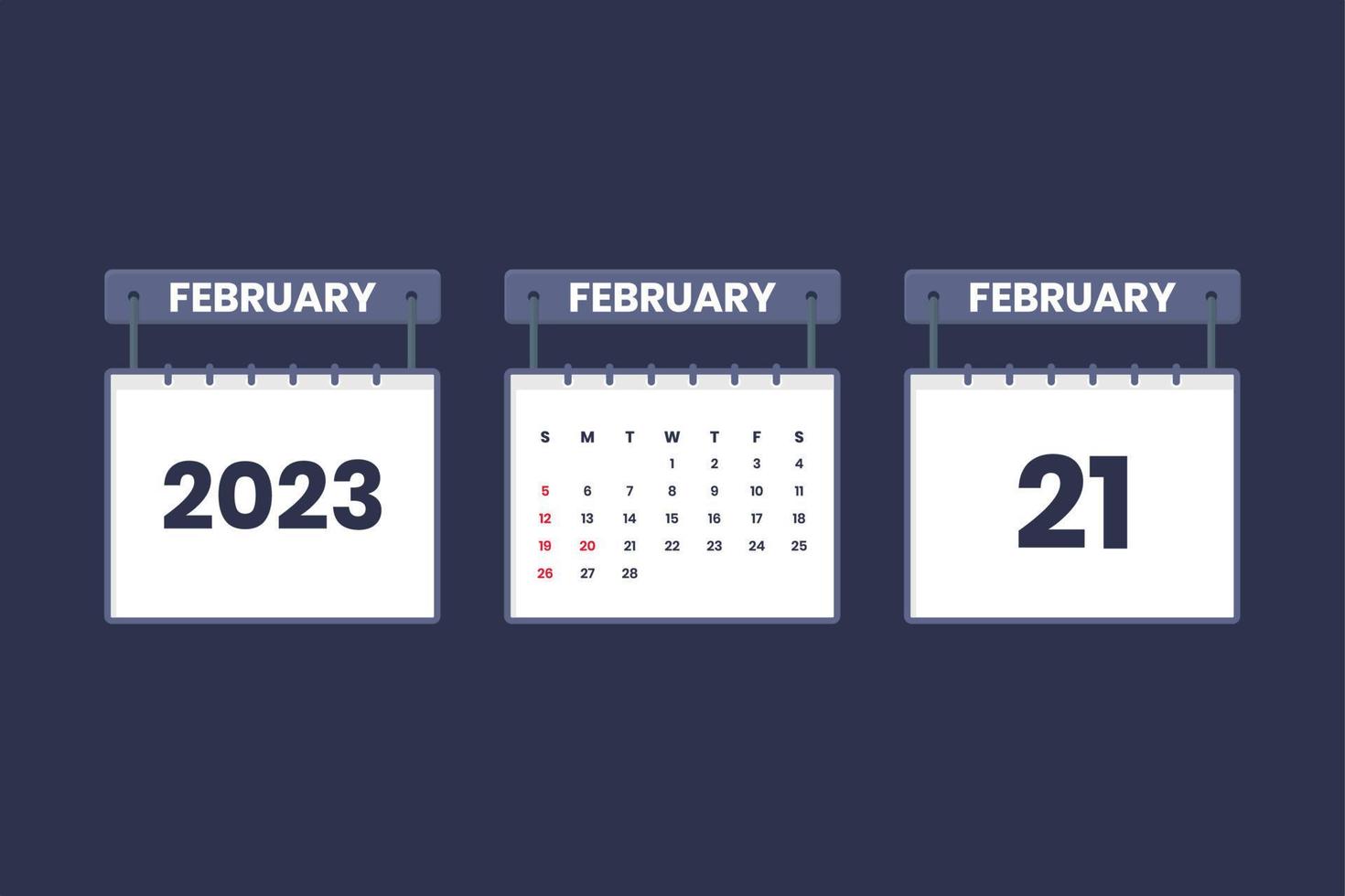 21 de febrero de 2023 icono de calendario para horario, cita, concepto de fecha importante vector