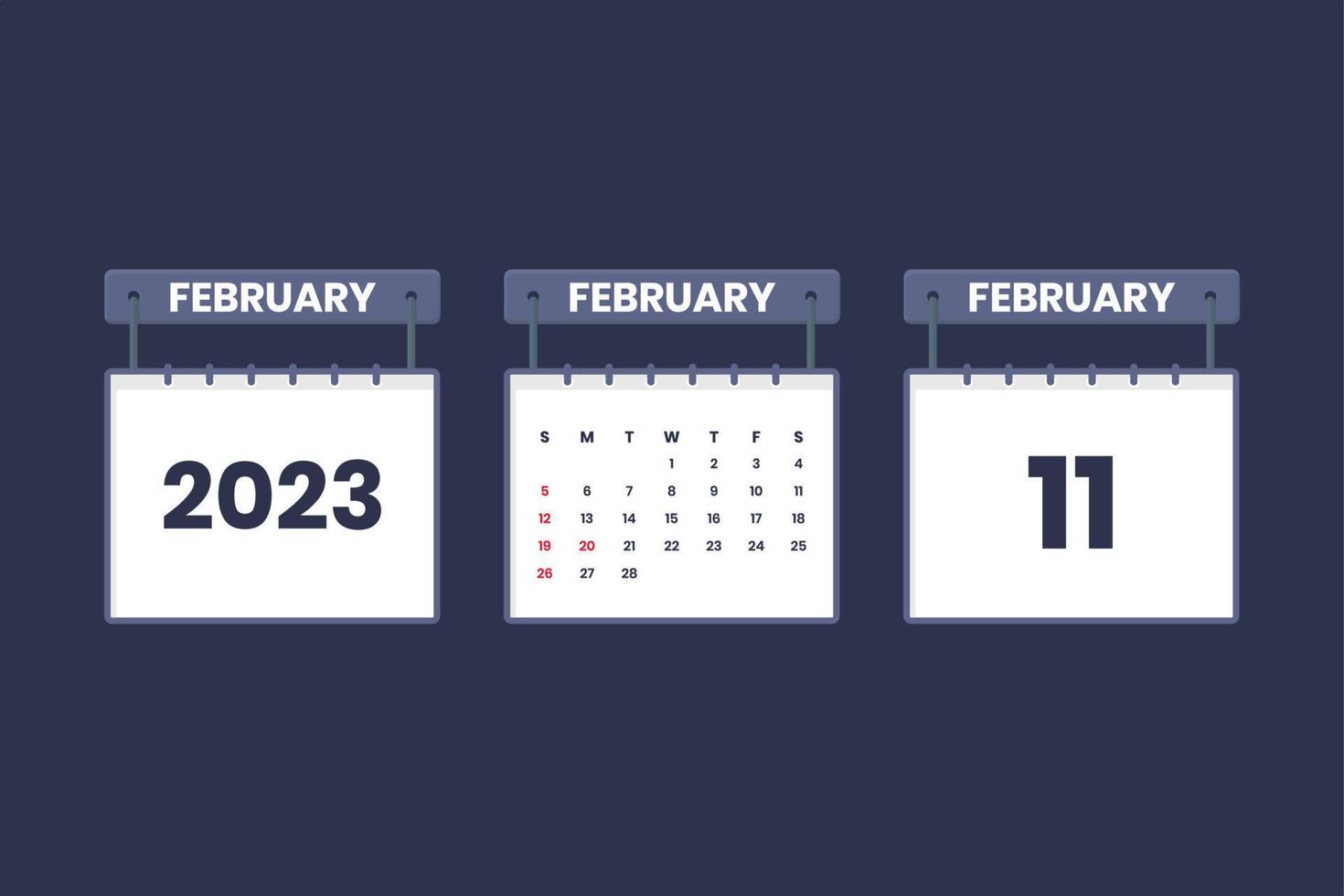 11 de febrero de 2023 icono de calendario para horario, cita, concepto de fecha importante vector