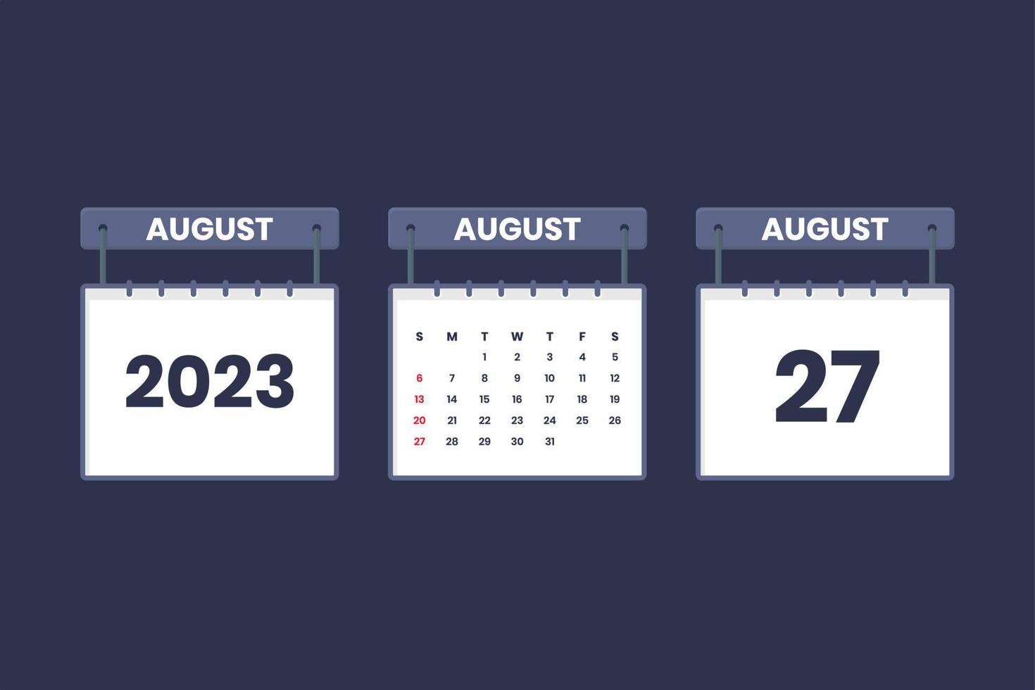 27 August 2023 calendar icon for schedule, appointment, important date concept vector