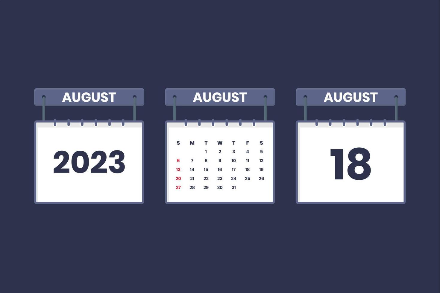 18 August 2023 calendar icon for schedule, appointment, important date concept vector