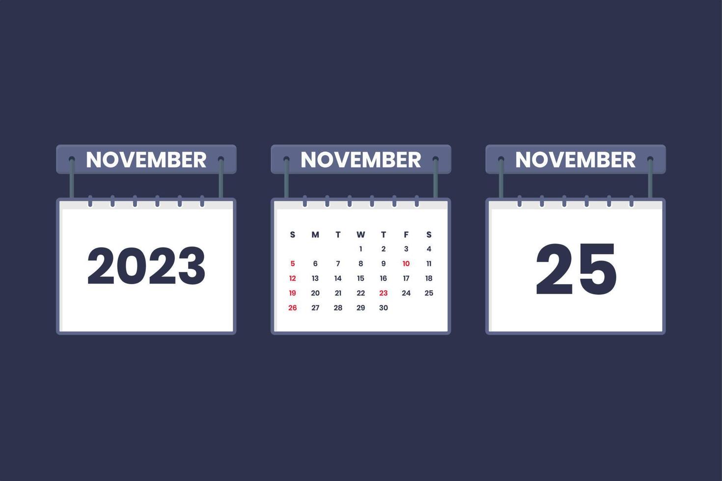 25 November 2023 calendar icon for schedule, appointment, important date concept vector