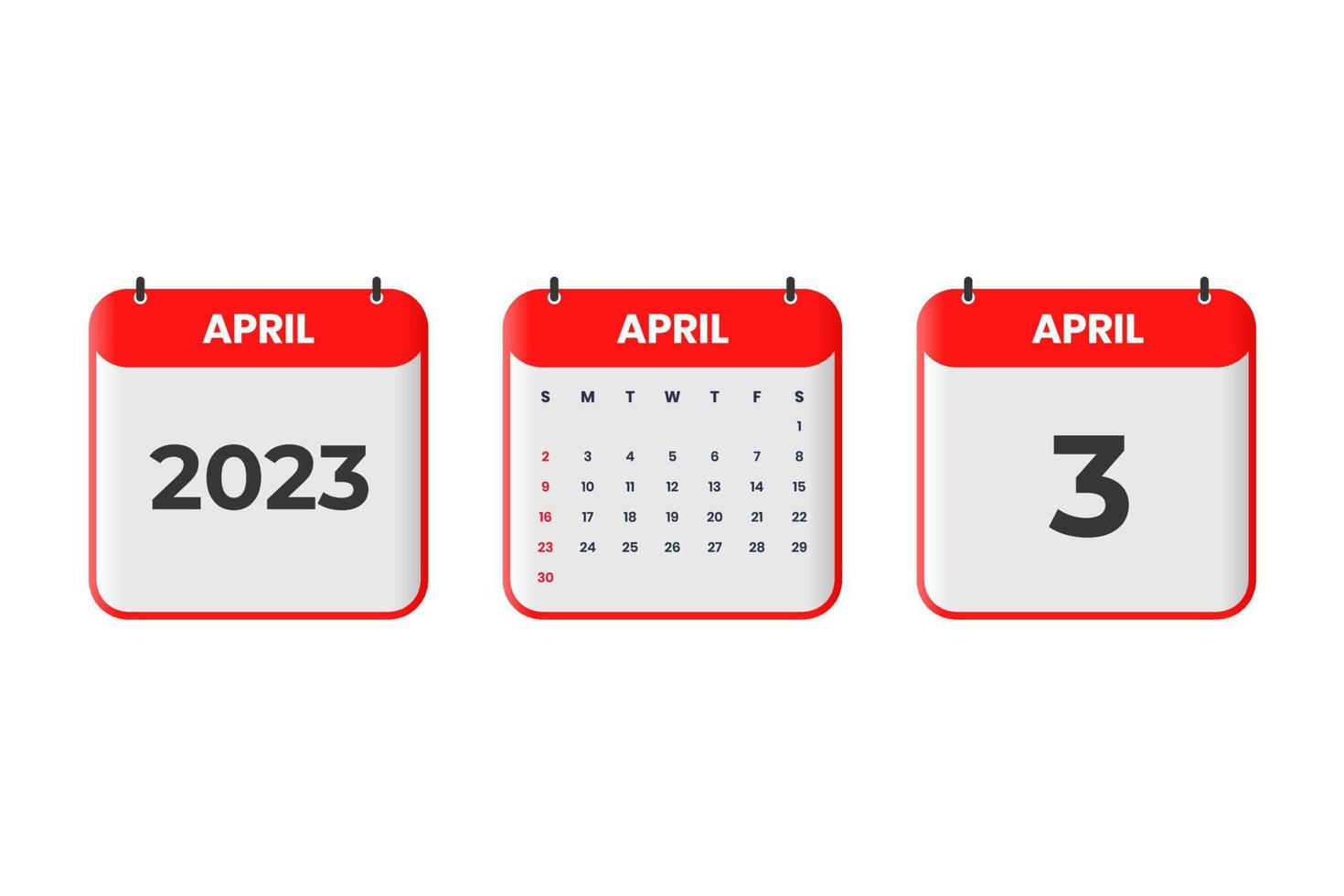 diseño de calendario de abril de 2023. 3 de abril de 2023 icono de calendario para horario, cita, concepto de fecha importante vector