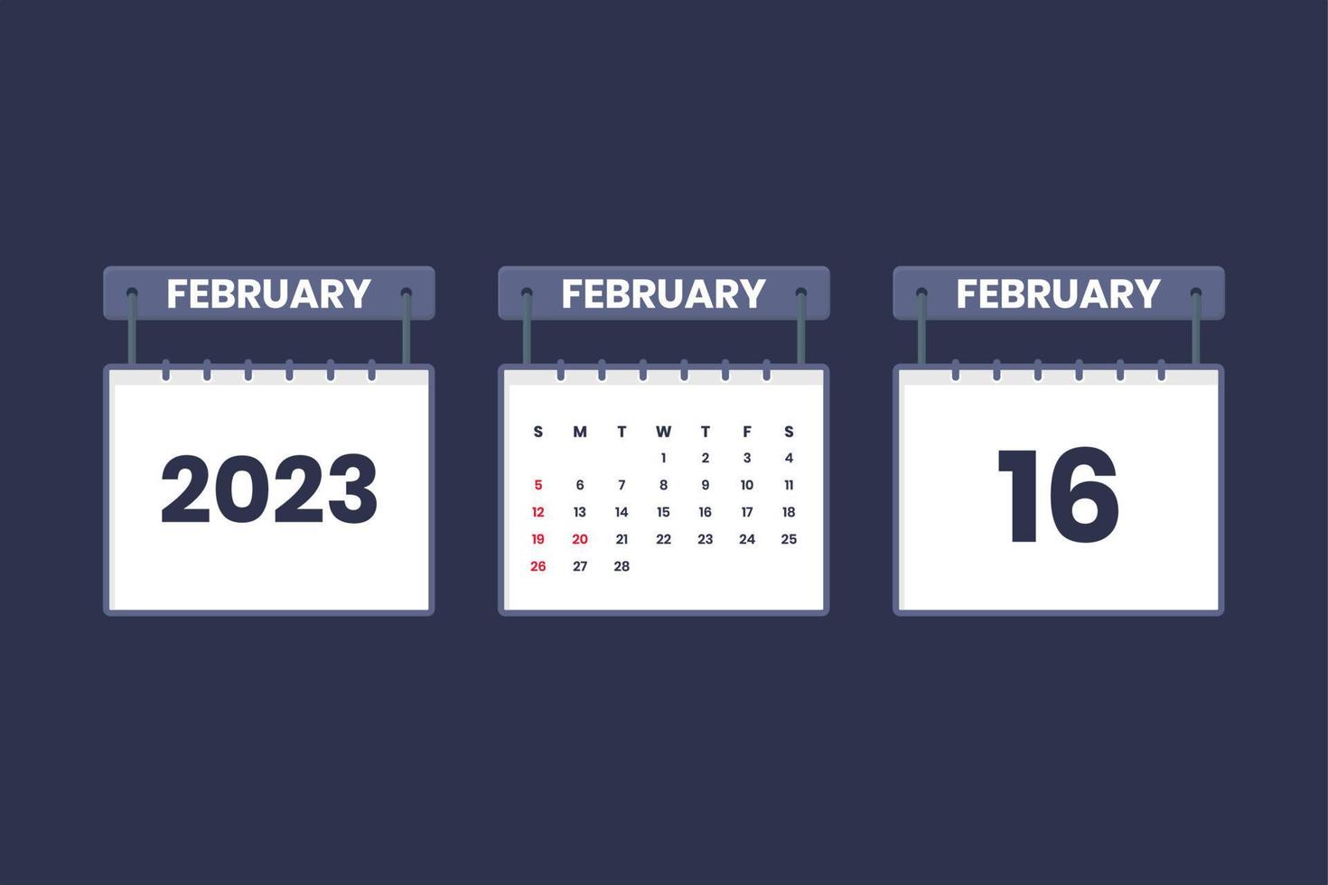 16 February 2023 calendar icon for schedule, appointment, important date concept vector