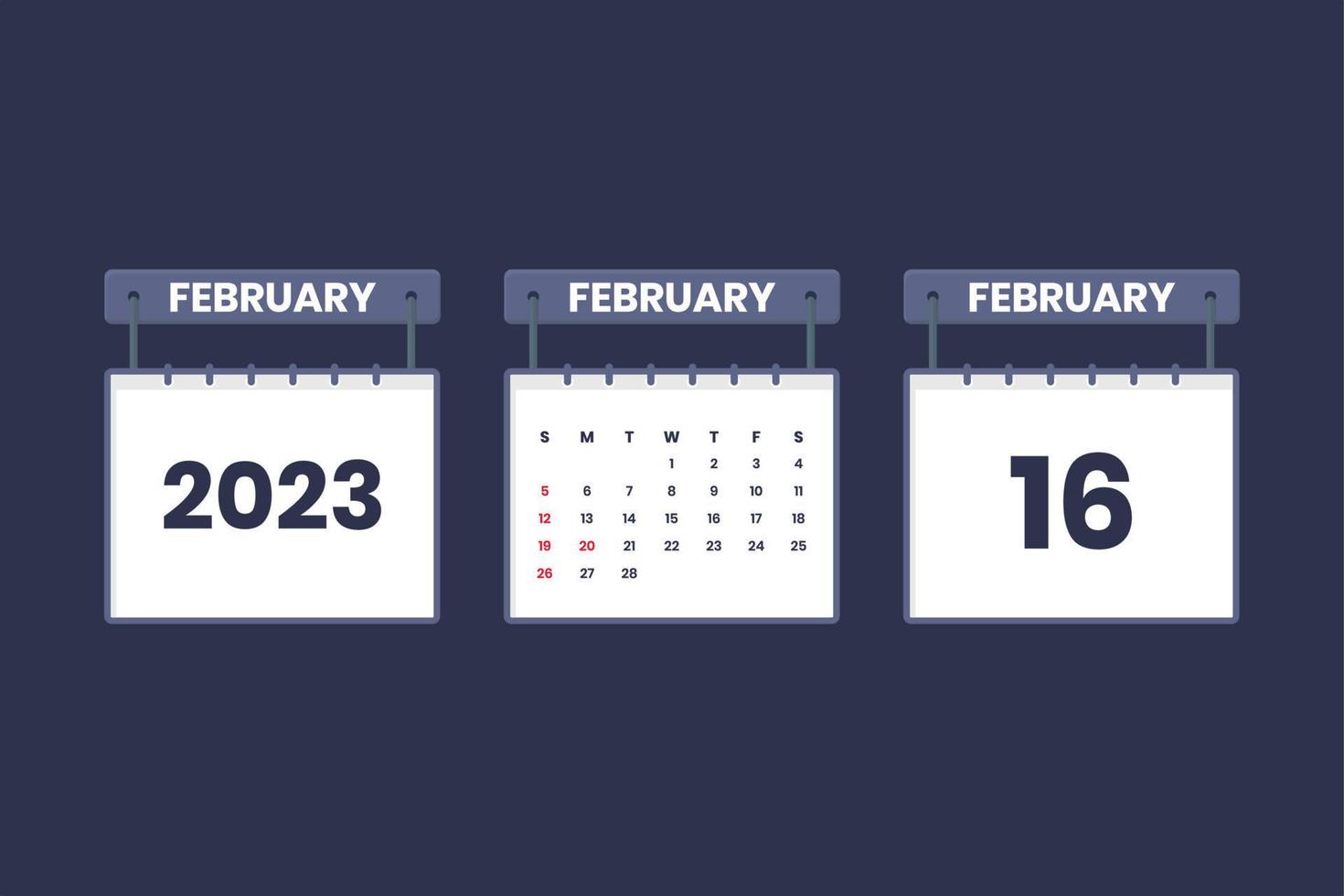 16 de febrero de 2023 icono de calendario para horario, cita, concepto de fecha importante vector