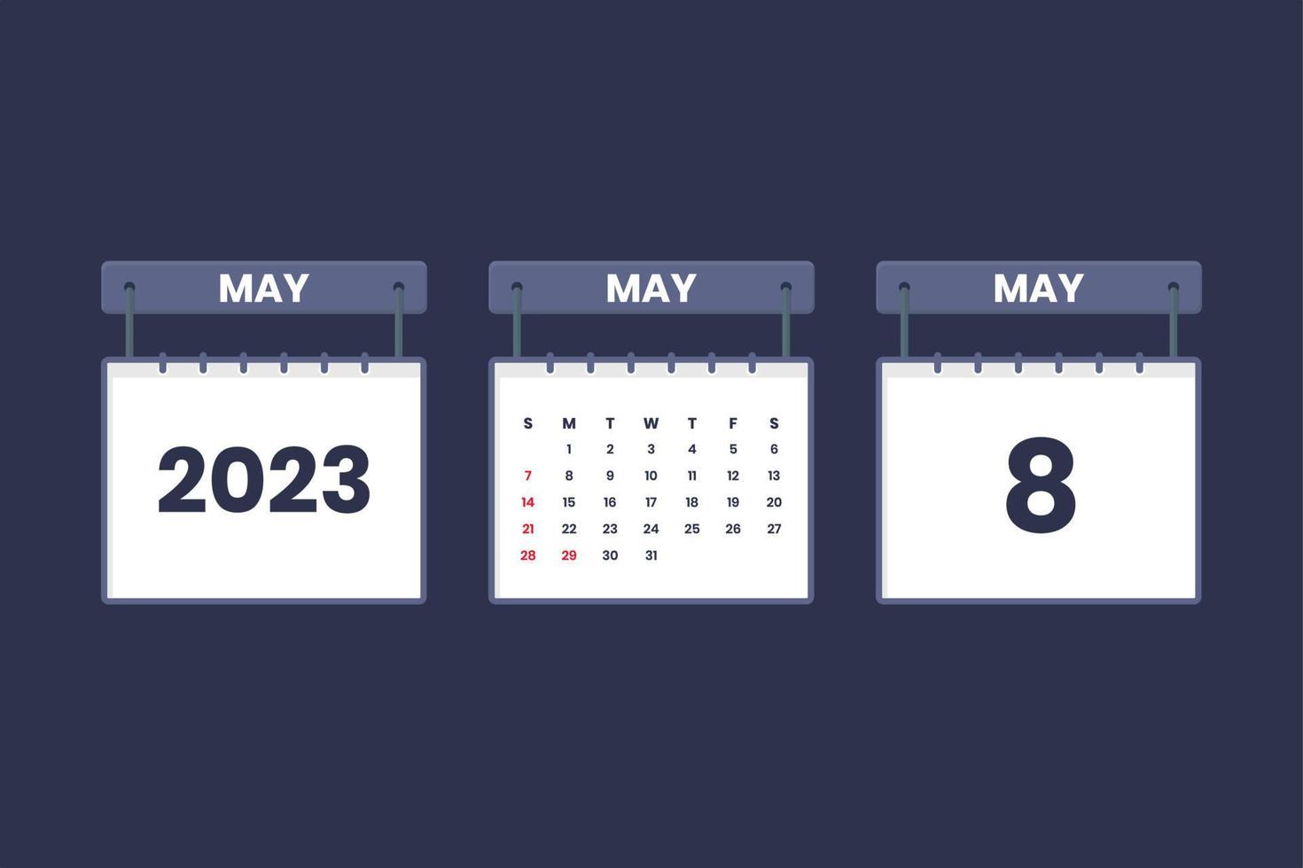 8 de mayo de 2023 icono de calendario para horario, cita, concepto de fecha importante vector