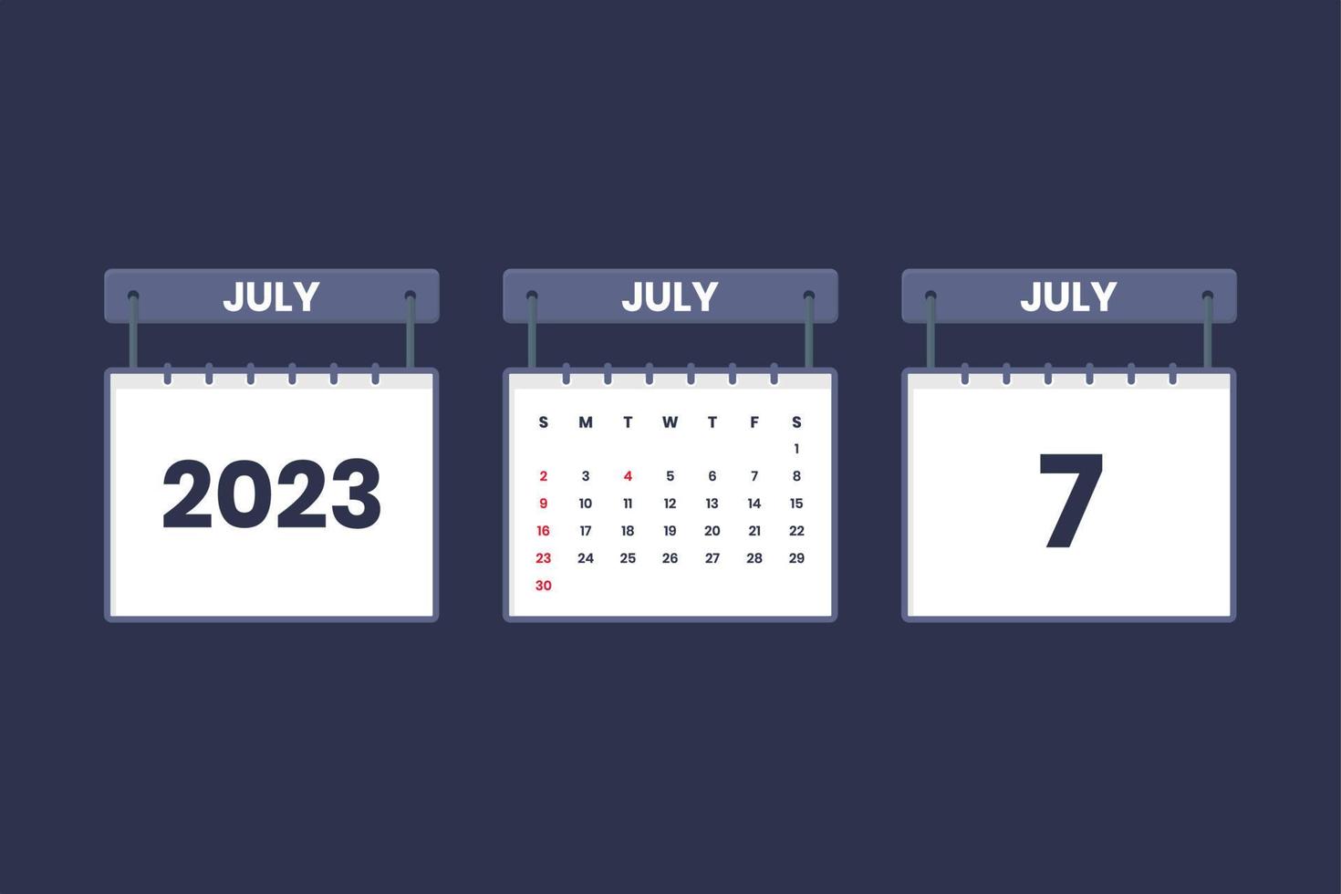 7 de julio de 2023 icono de calendario para horario, cita, concepto de fecha importante vector