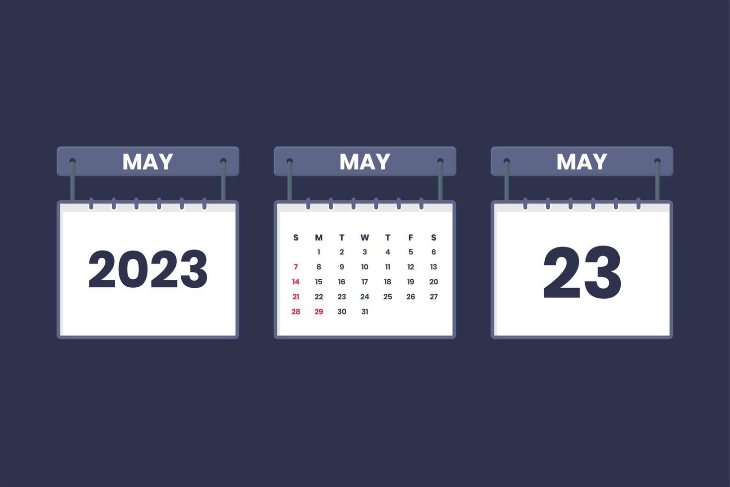 23 de mayo de 2023 icono de calendario para horario, cita, concepto de fecha importante vector