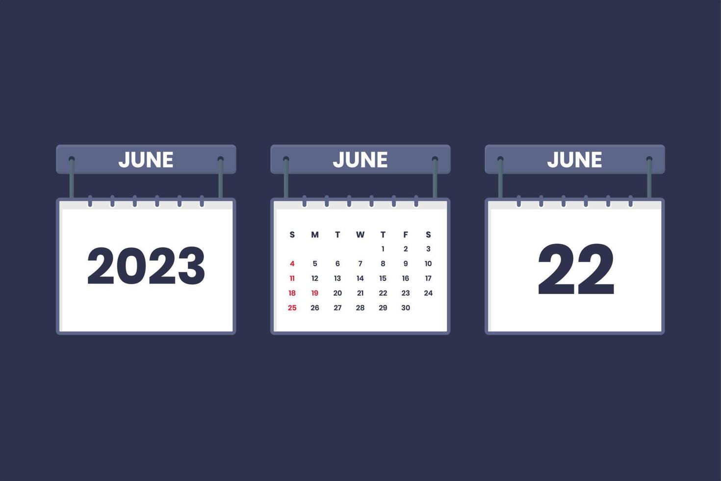 22 de junio de 2023 icono de calendario para horario, cita, concepto de fecha importante vector