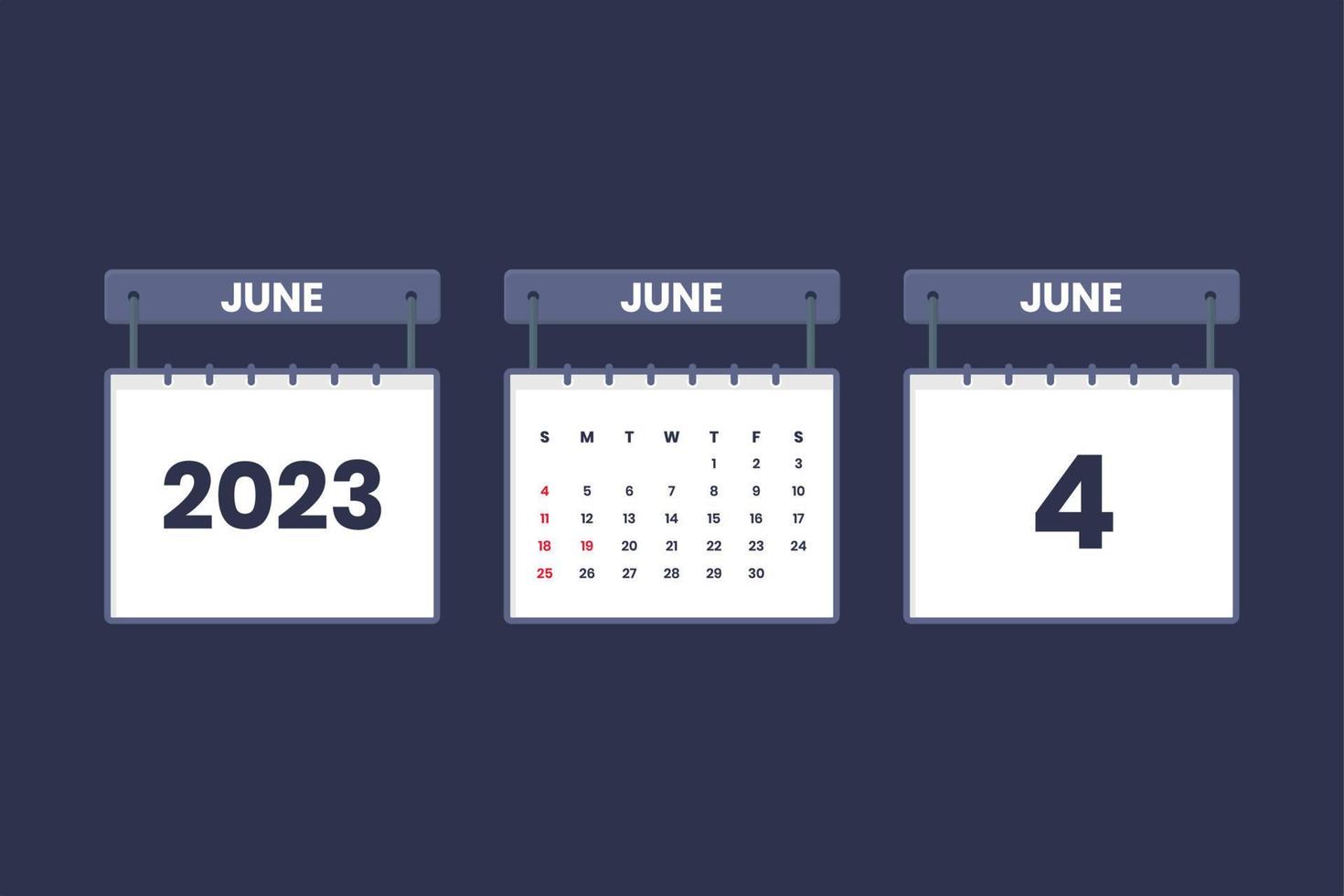 4 June 2023 calendar icon for schedule, appointment, important date concept vector
