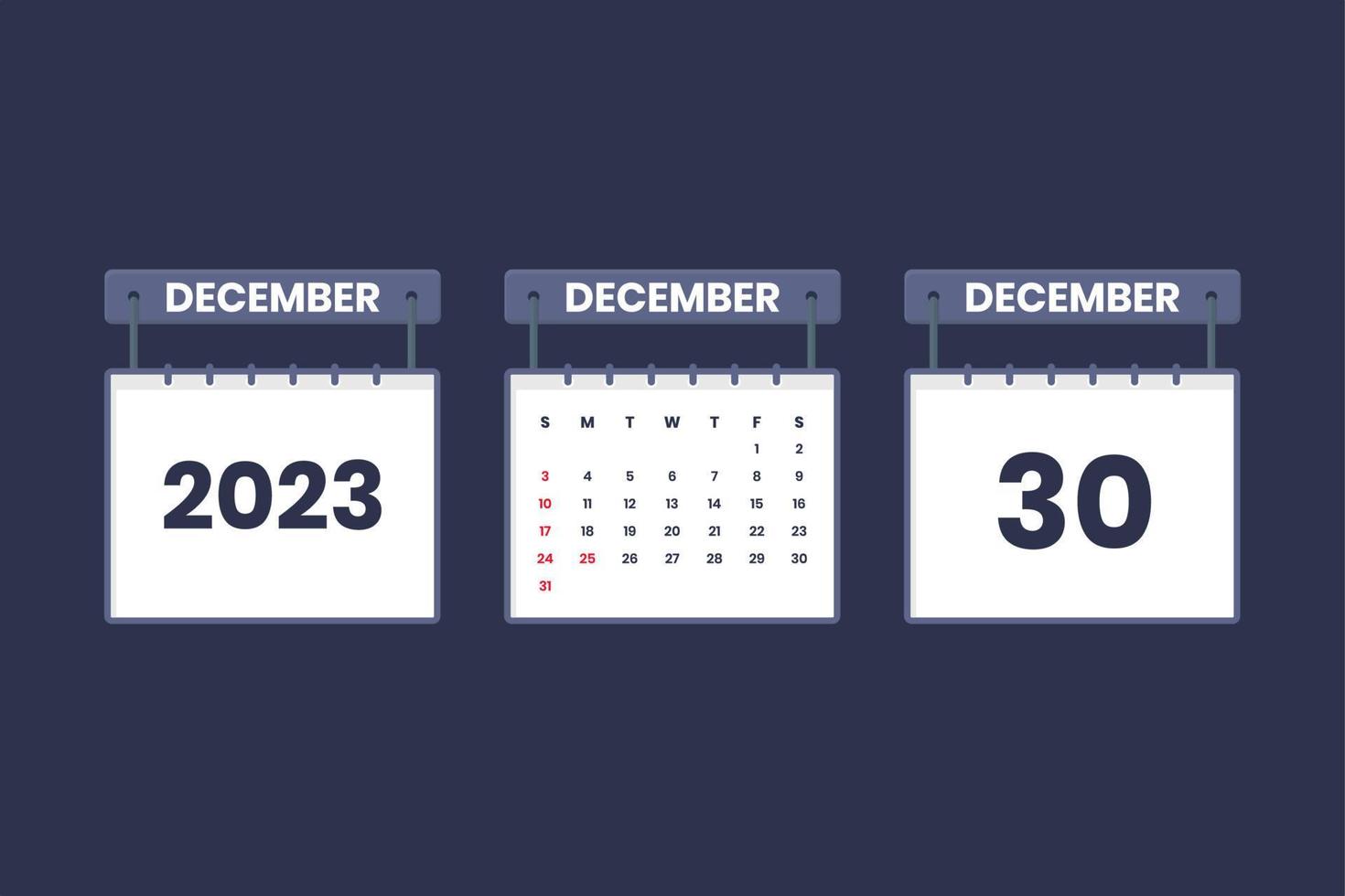 30 December 2023 calendar icon for schedule, appointment, important date concept vector