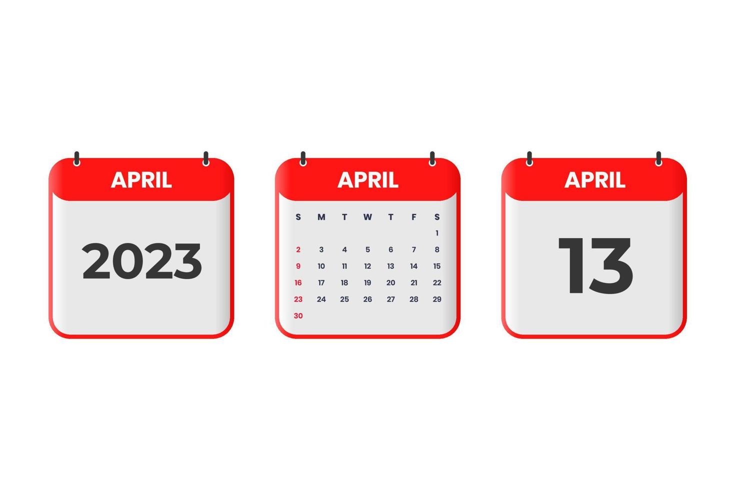 April 2023 calendar design. 13th April 2023 calendar icon for schedule, appointment, important date concept vector