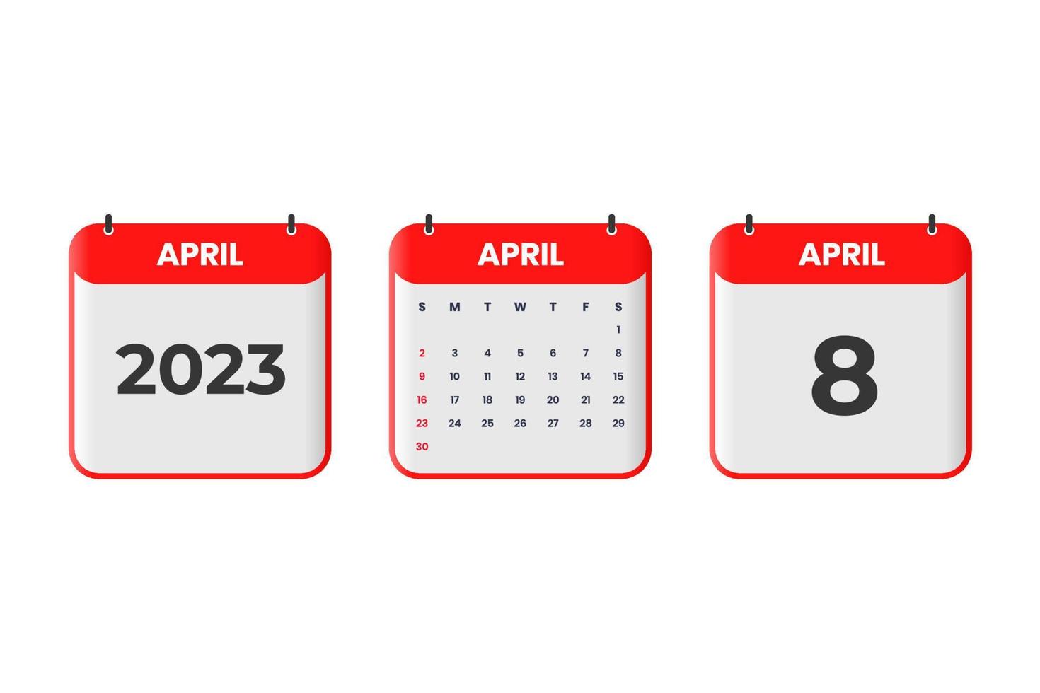April 2023 calendar design. 8th April 2023 calendar icon for schedule, appointment, important date concept vector