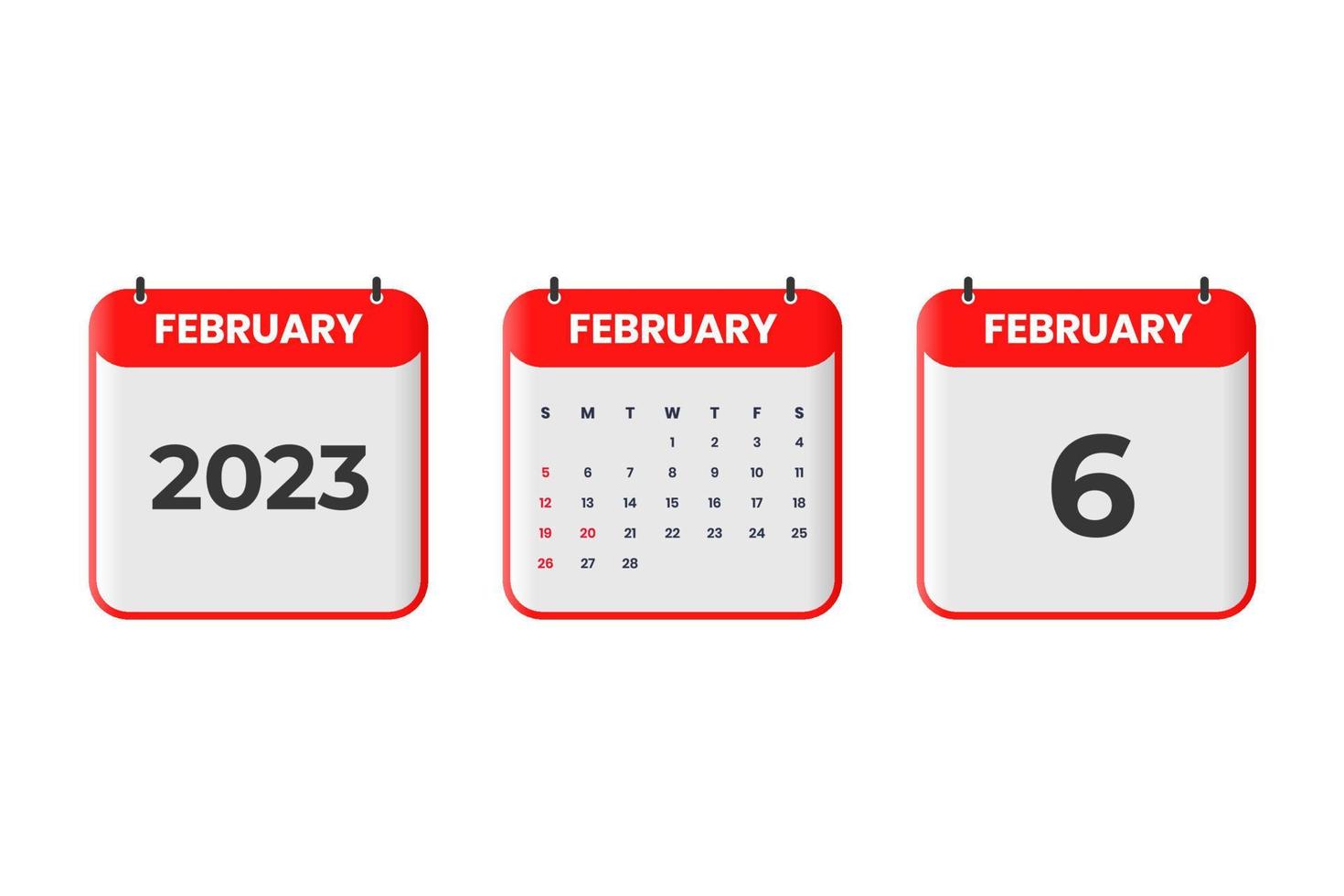 February 2023 calendar design. 6th February 2023 calendar icon for schedule, appointment, important date concept vector