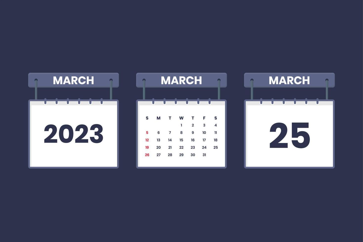 25 March 2023 calendar icon for schedule, appointment, important date concept vector