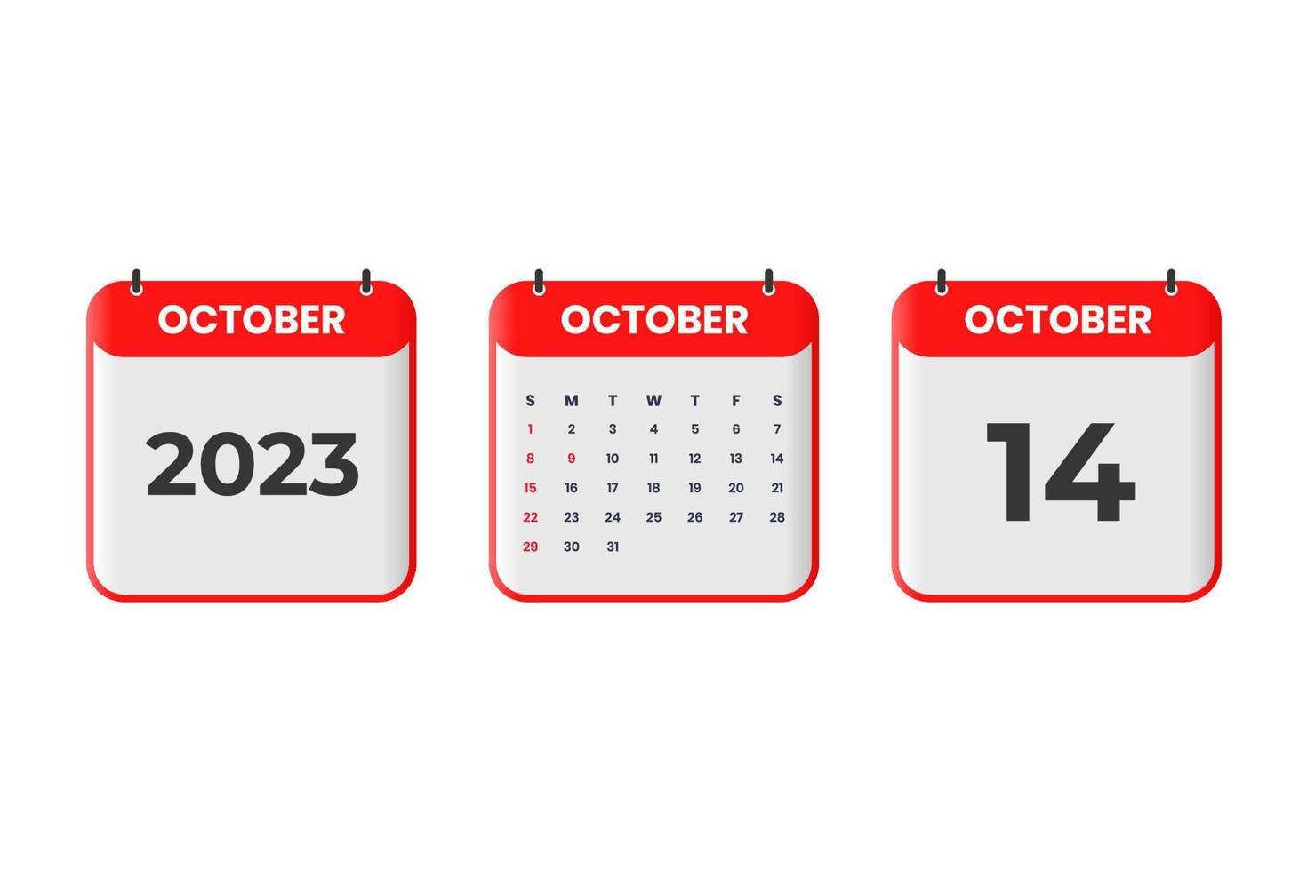 October 2023 calendar design. 14th October 2023 calendar icon for schedule, appointment, important date concept vector