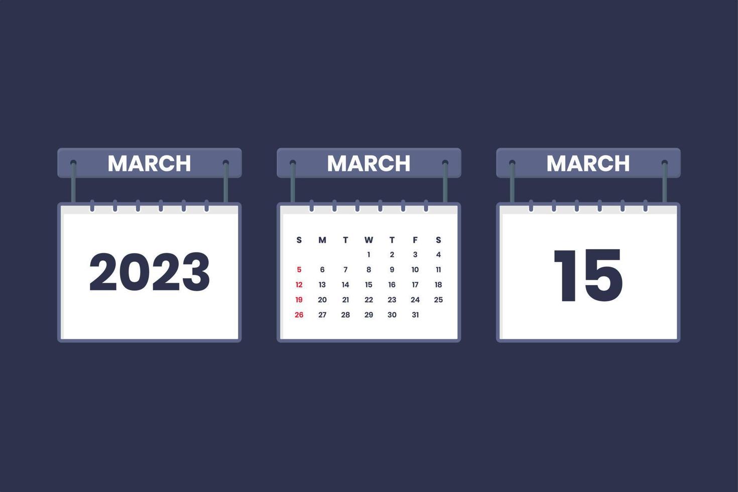 15 de marzo de 2023 icono de calendario para horario, cita, concepto de fecha importante vector