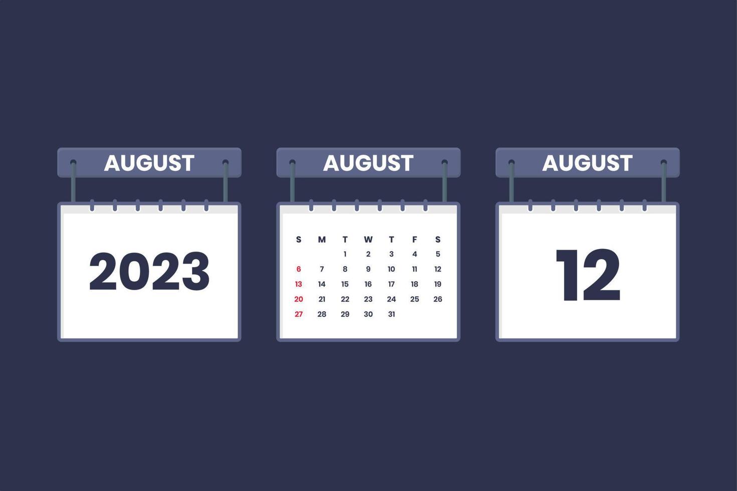 12 August 2023 calendar icon for schedule, appointment, important date concept vector