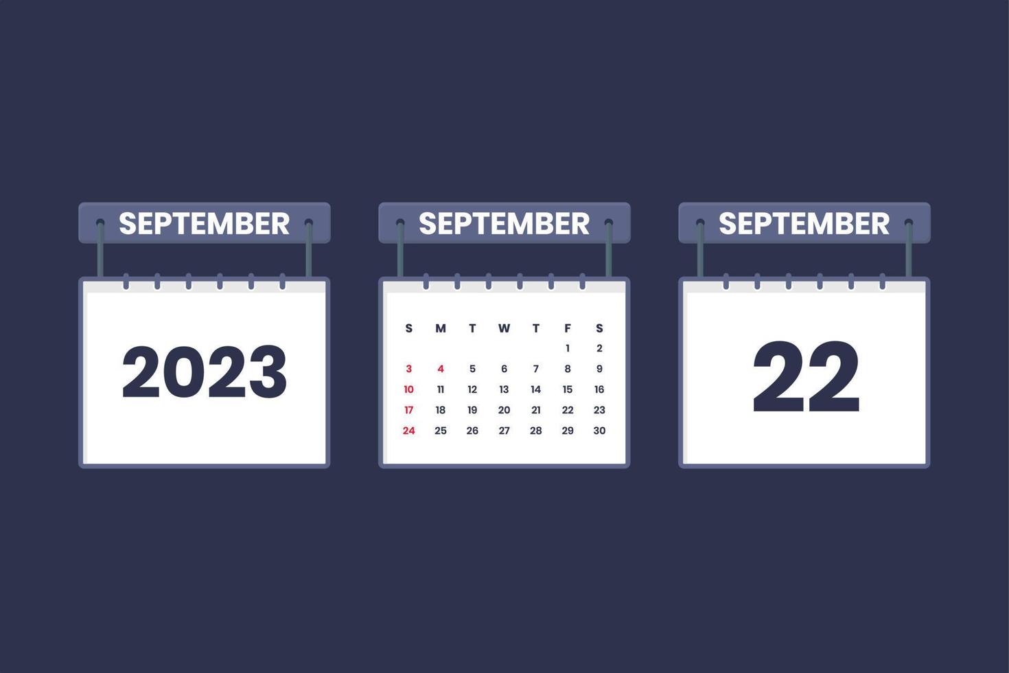 22 September 2023 calendar icon for schedule, appointment, important date concept vector