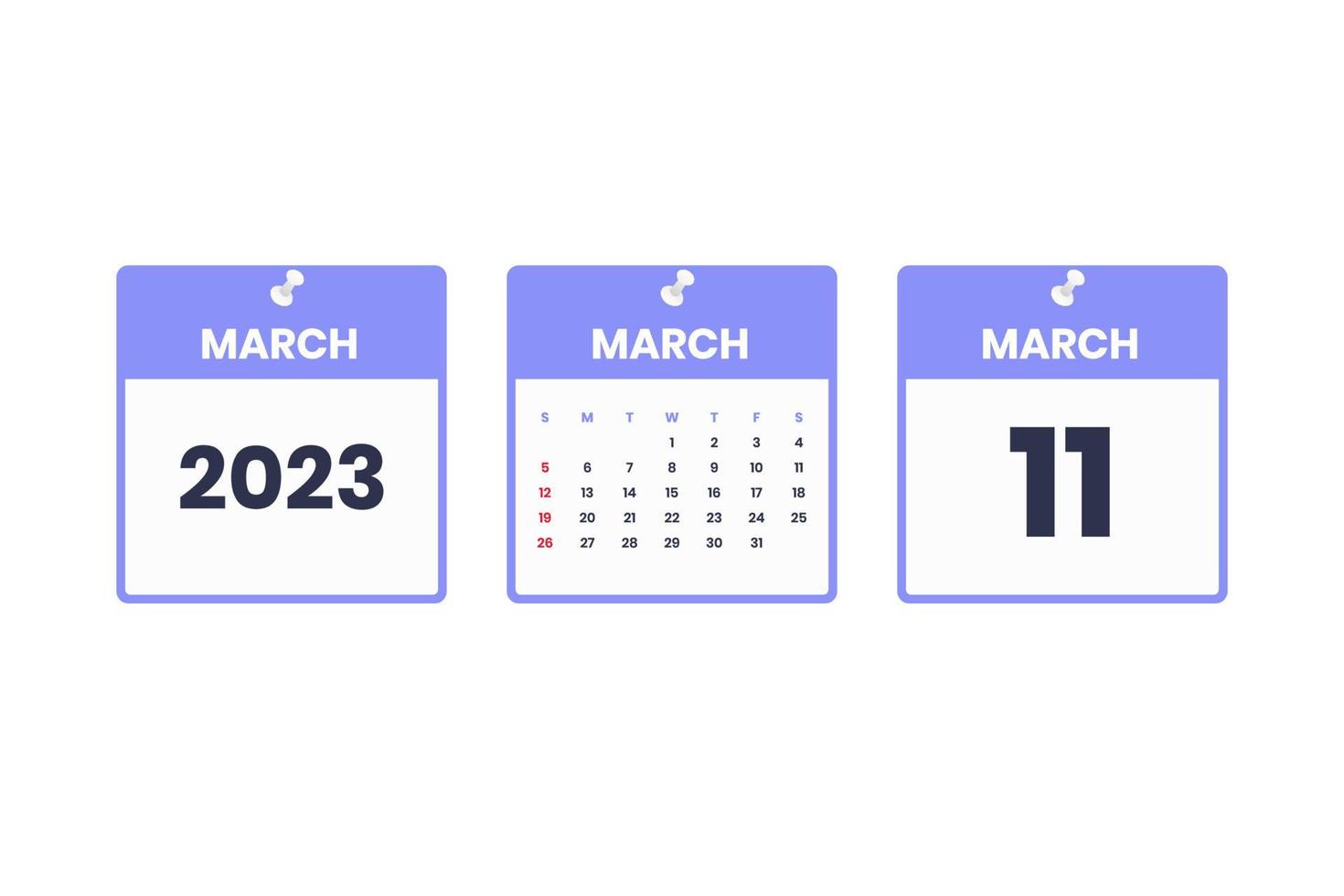 March calendar design. March 11 2023 calendar icon for schedule, appointment, important date concept vector