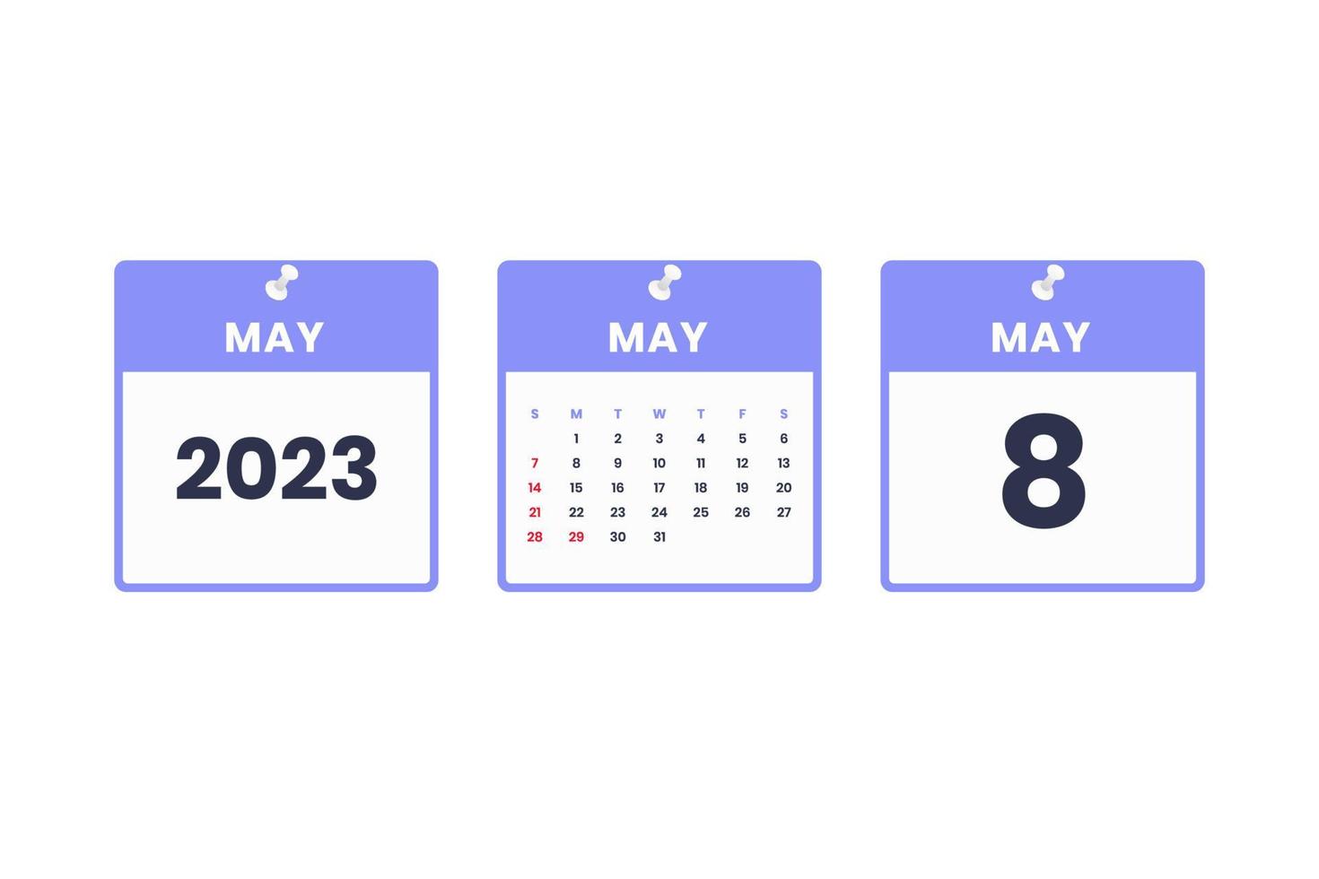 May calendar design. May 8 2023 calendar icon for schedule, appointment, important date concept vector