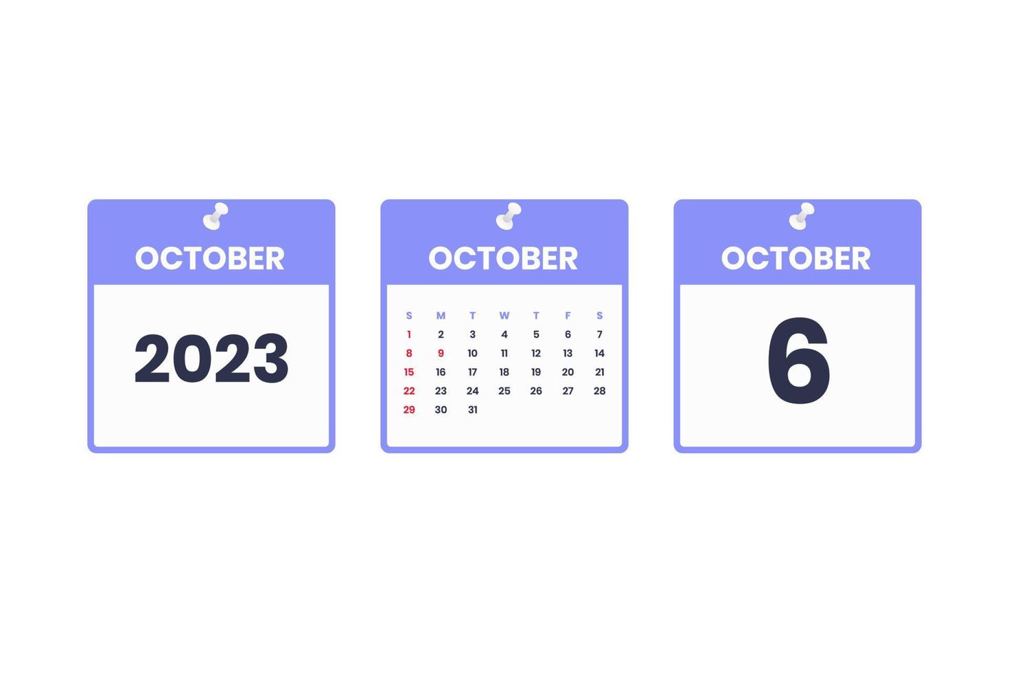 October calendar design. October 6 2023 calendar icon for schedule, appointment, important date concept vector