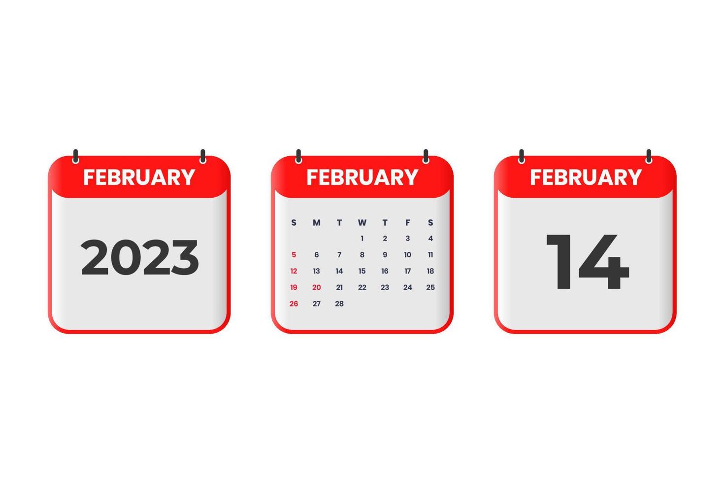 February 2023 calendar design. 14th February 2023 calendar icon for schedule, appointment, important date concept vector