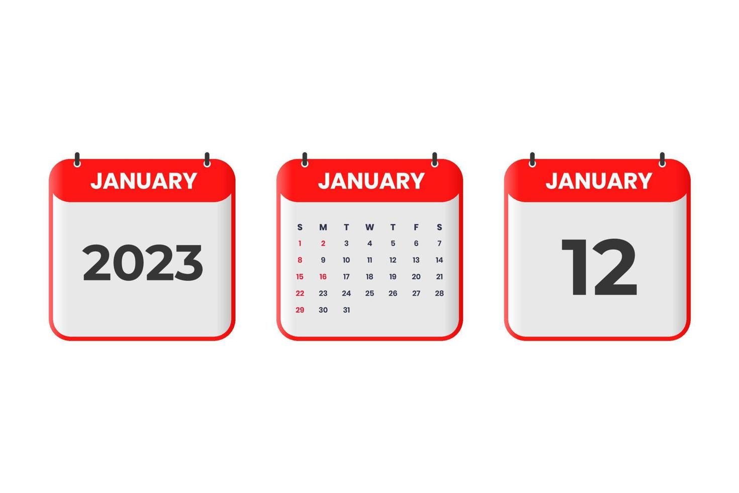 January 2023 calendar design. 12th January 2023 calendar icon for schedule, appointment, important date concept vector