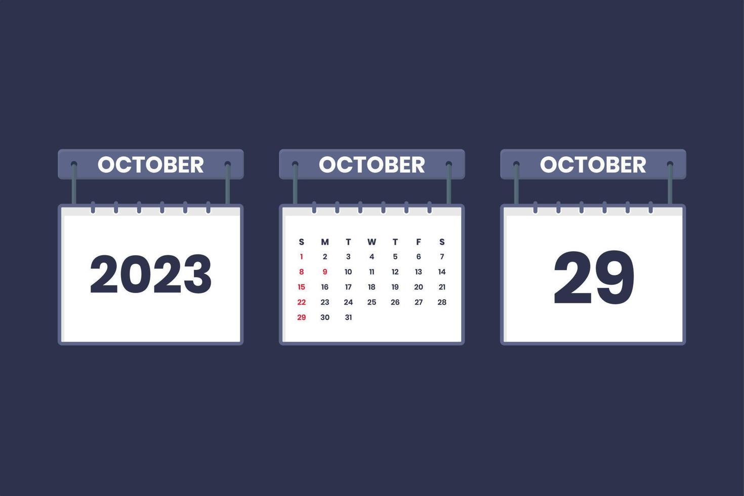 29 October 2023 calendar icon for schedule, appointment, important date concept vector