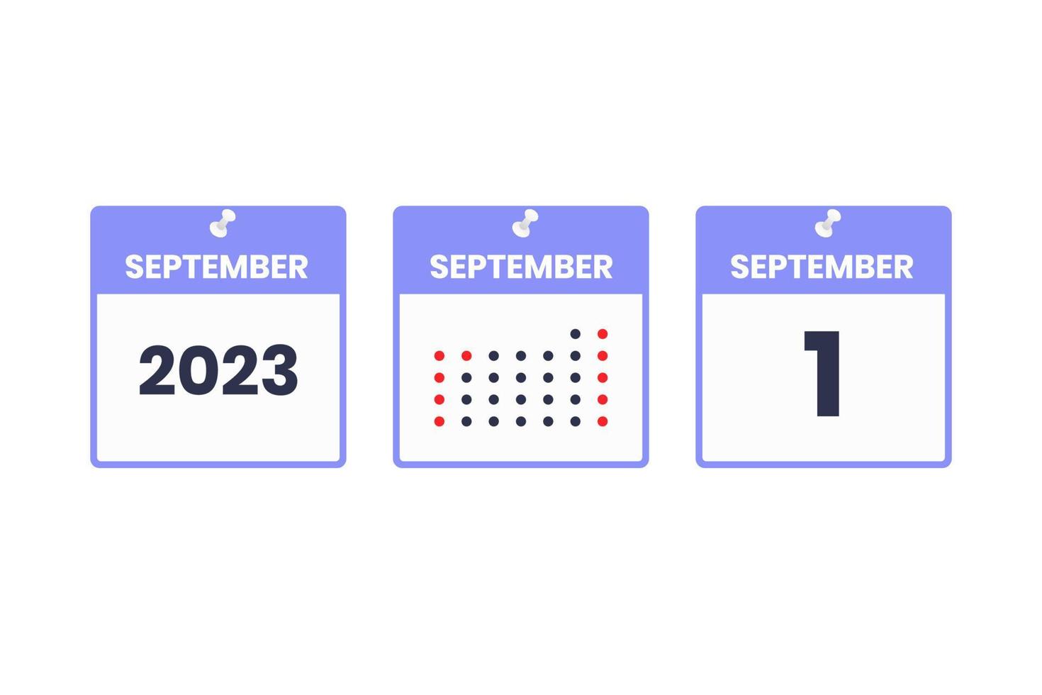 September 1 calendar design icon. 2023 calendar schedule, appointment, important date concept vector