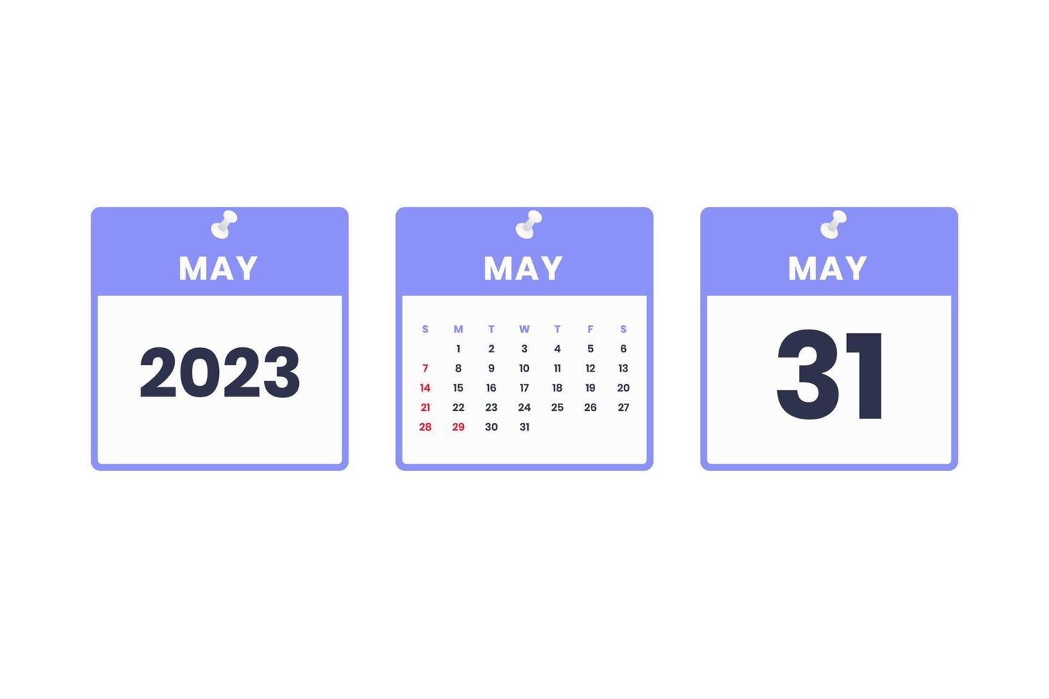 May calendar design. May 31 2023 calendar icon for schedule, appointment, important date concept vector