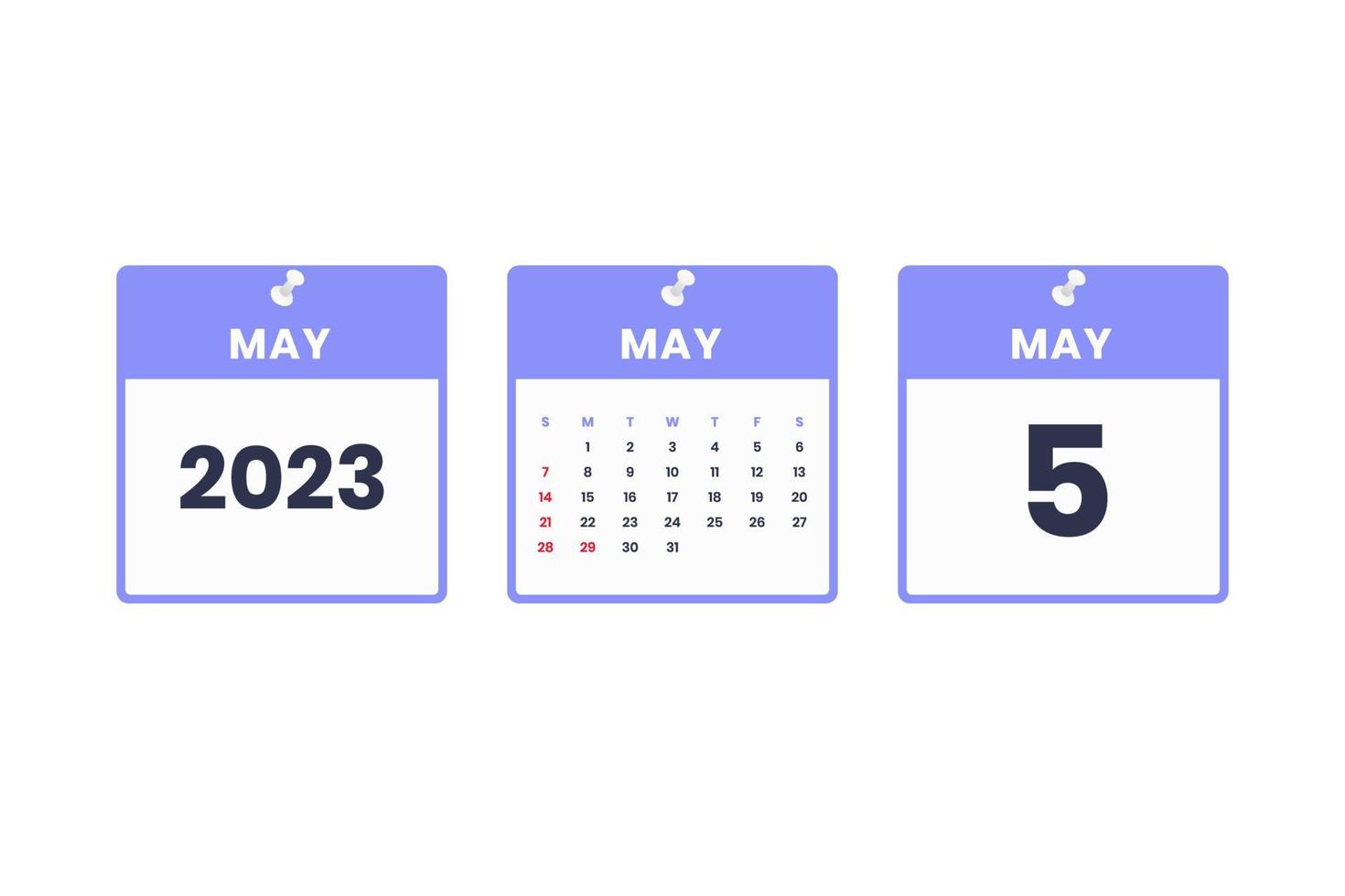 May calendar design. May 5 2023 calendar icon for schedule, appointment, important date concept vector