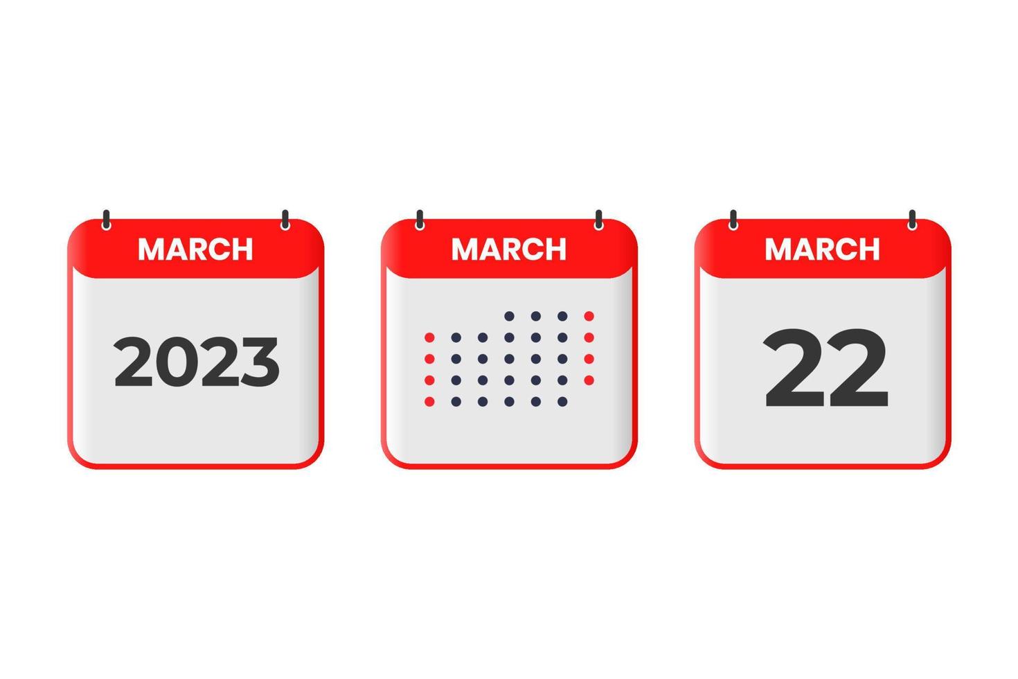 22 de marzo icono de diseño de calendario. calendario 2023, cita, concepto de fecha importante vector