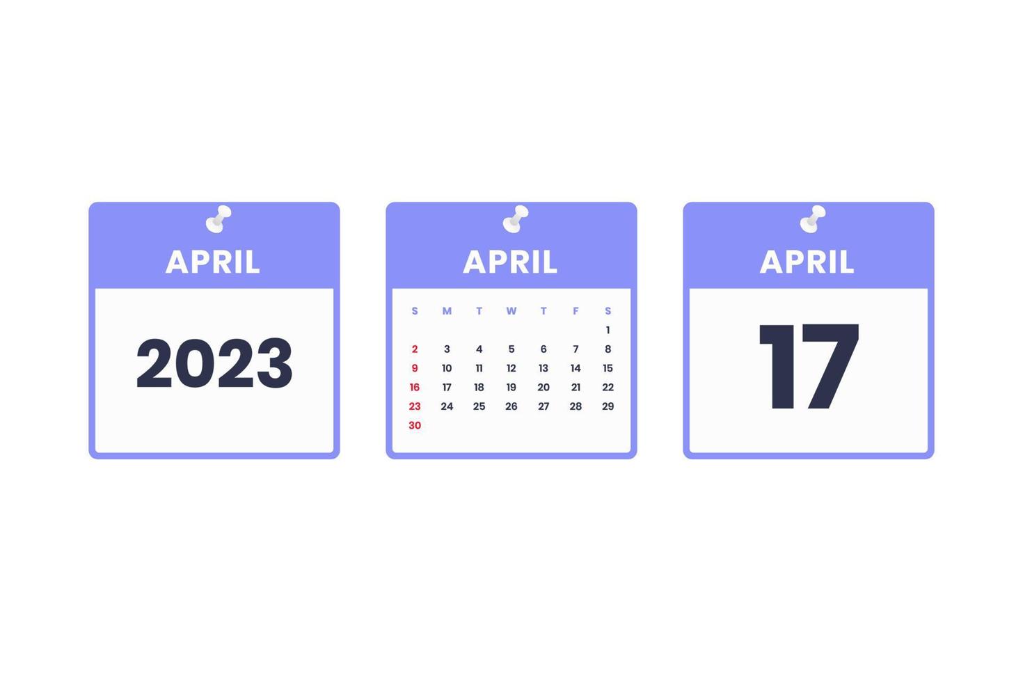 diseño de calendario de abril. 17 de abril de 2023 icono de calendario para horario, cita, concepto de fecha importante vector