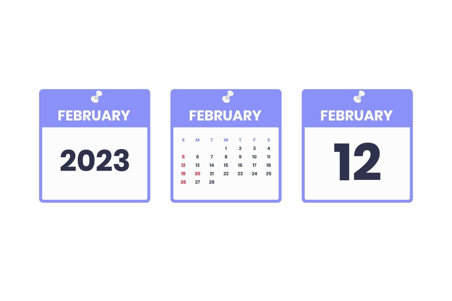 February calendar design. February 12 2023 calendar icon for schedule, appointment, important date concept vector
