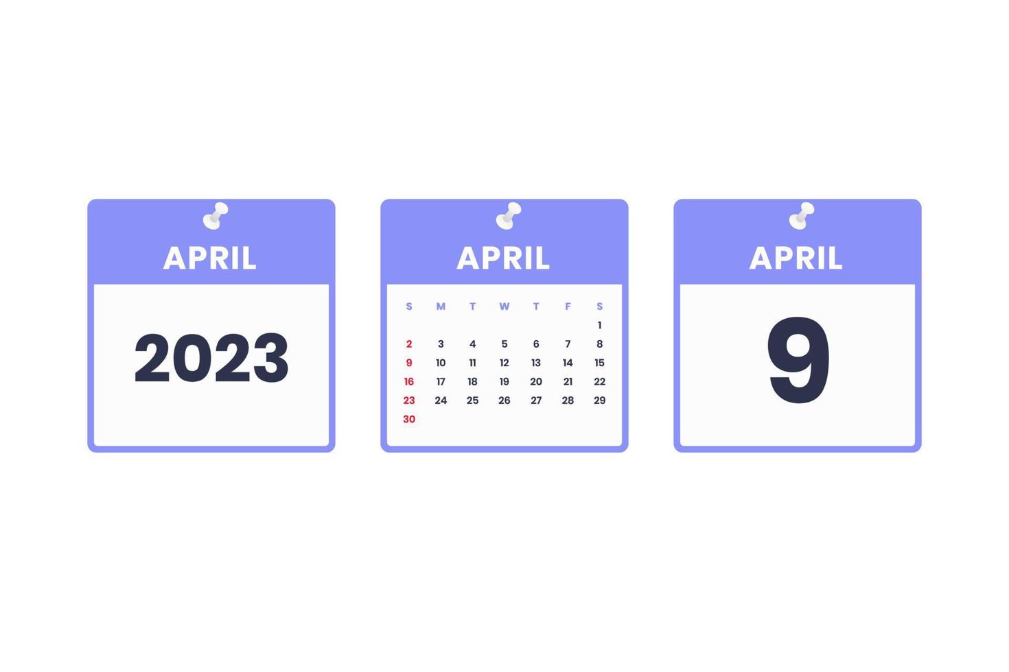 April calendar design. April 9 2023 calendar icon for schedule, appointment, important date concept vector