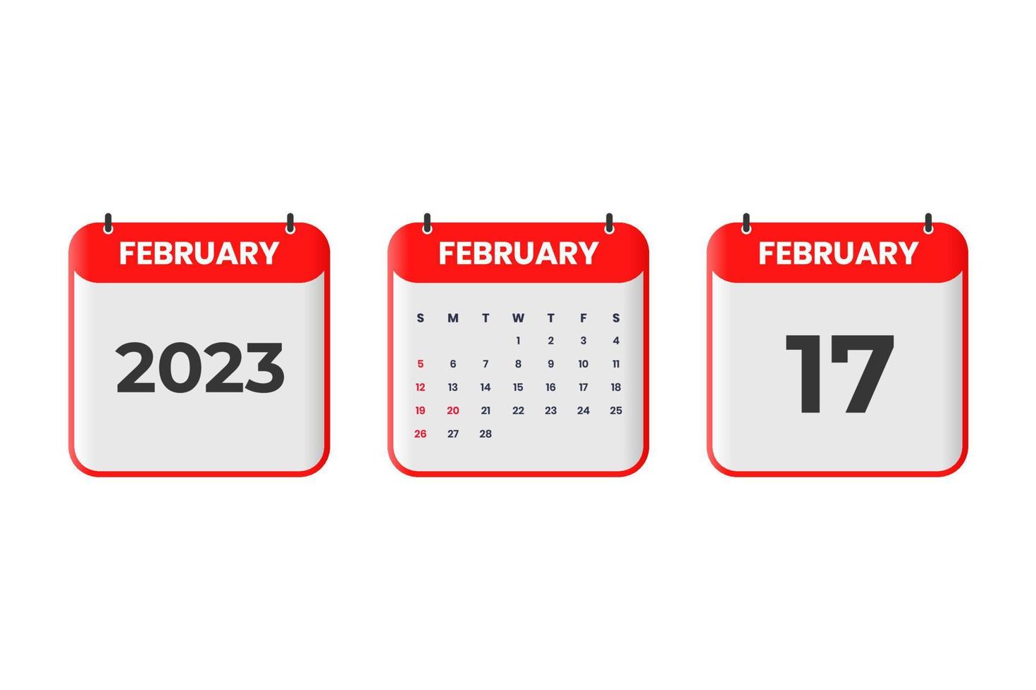 February 2023 calendar design. 17th February 2023 calendar icon for schedule, appointment, important date concept vector