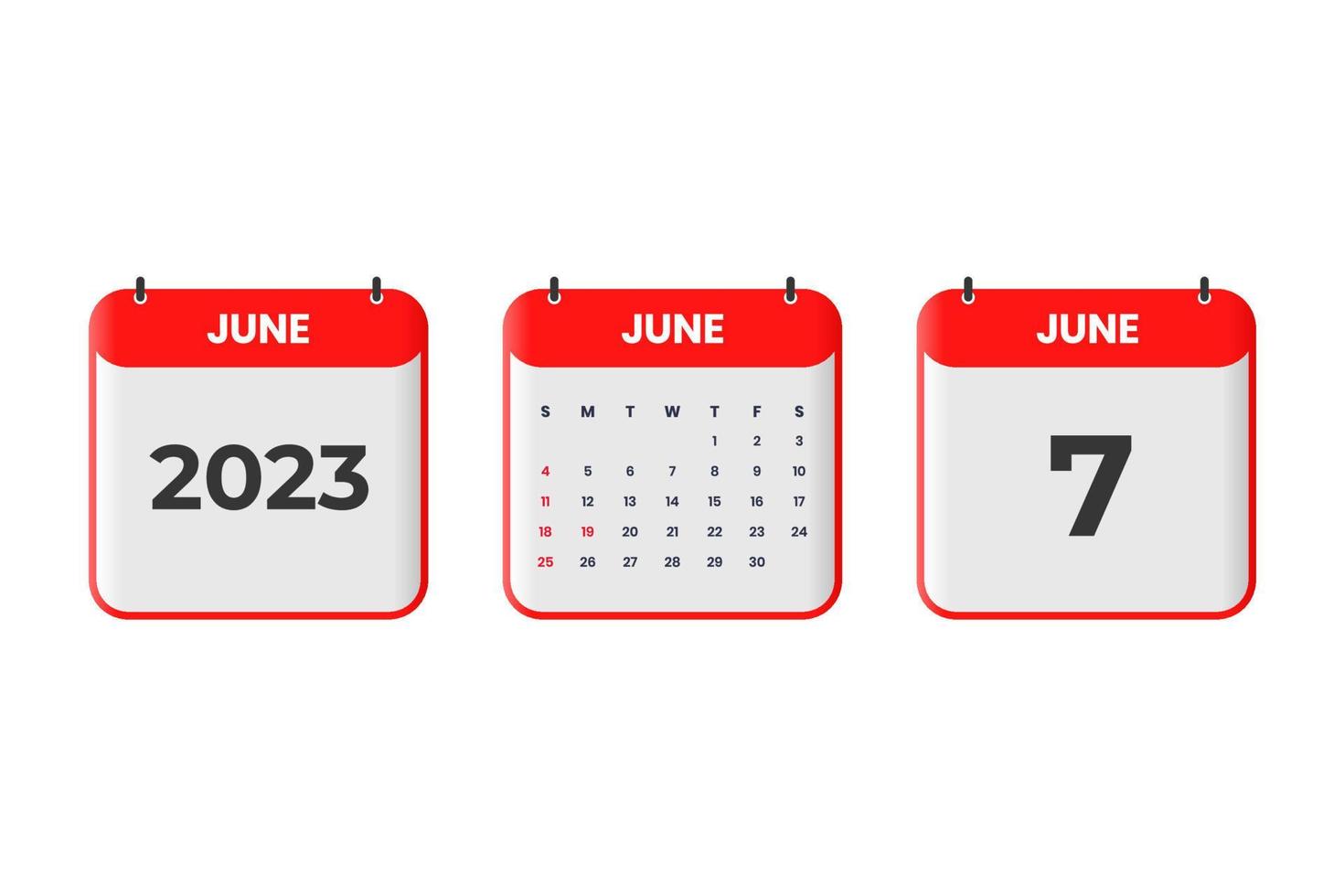 June 2023 calendar design. 7th June 2023 calendar icon for schedule, appointment, important date concept vector