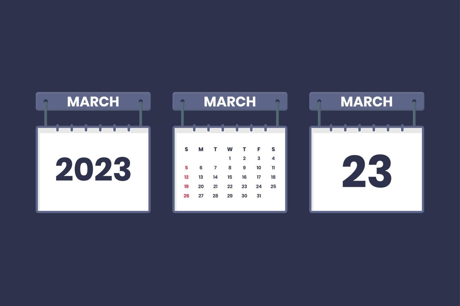 23 March 2023 calendar icon for schedule, appointment, important date concept vector