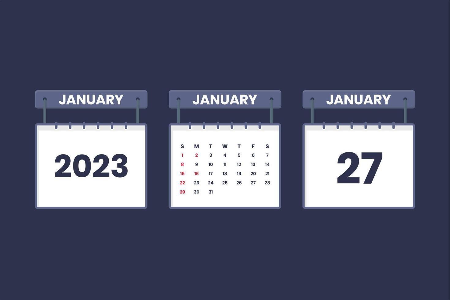 27 de enero de 2023 icono de calendario para horario, cita, concepto de fecha importante vector