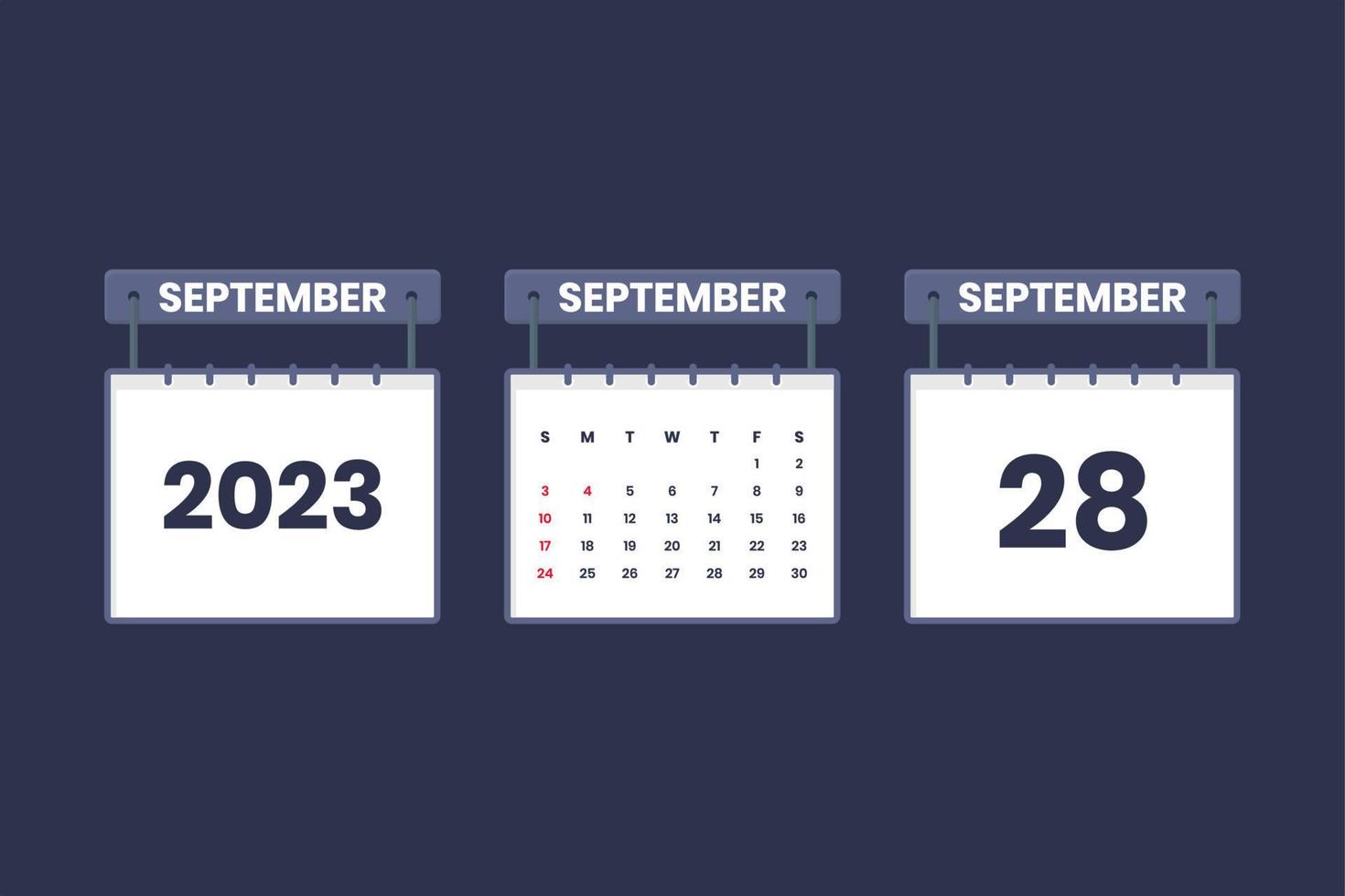 28 de septiembre de 2023 icono de calendario para horario, cita, concepto de fecha importante vector