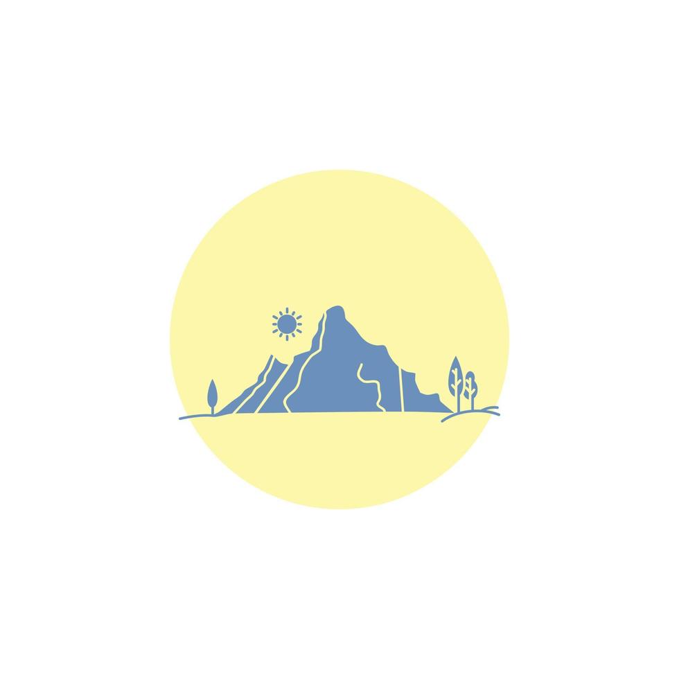 mountain. landscape. hill. nature. tree Glyph Icon. vector