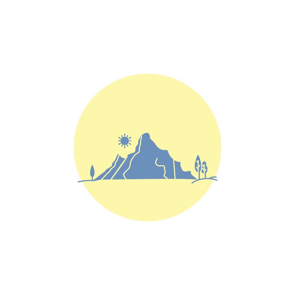 montaña. paisaje. Cerro. naturaleza. icono de glifo de árbol. vector