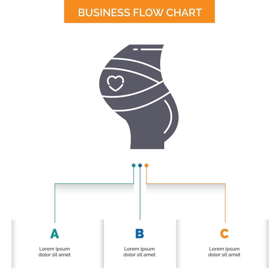 cinturón. la seguridad. el embarazo. embarazada. diseño de diagrama de flujo de negocios de mujeres con 3 pasos. icono de glifo para el lugar de plantilla de fondo de presentación para texto. vector