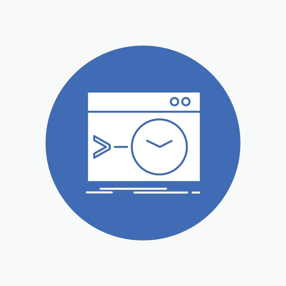 Admin. command. root. software. terminal White Glyph Icon in Circle. Vector Button illustration