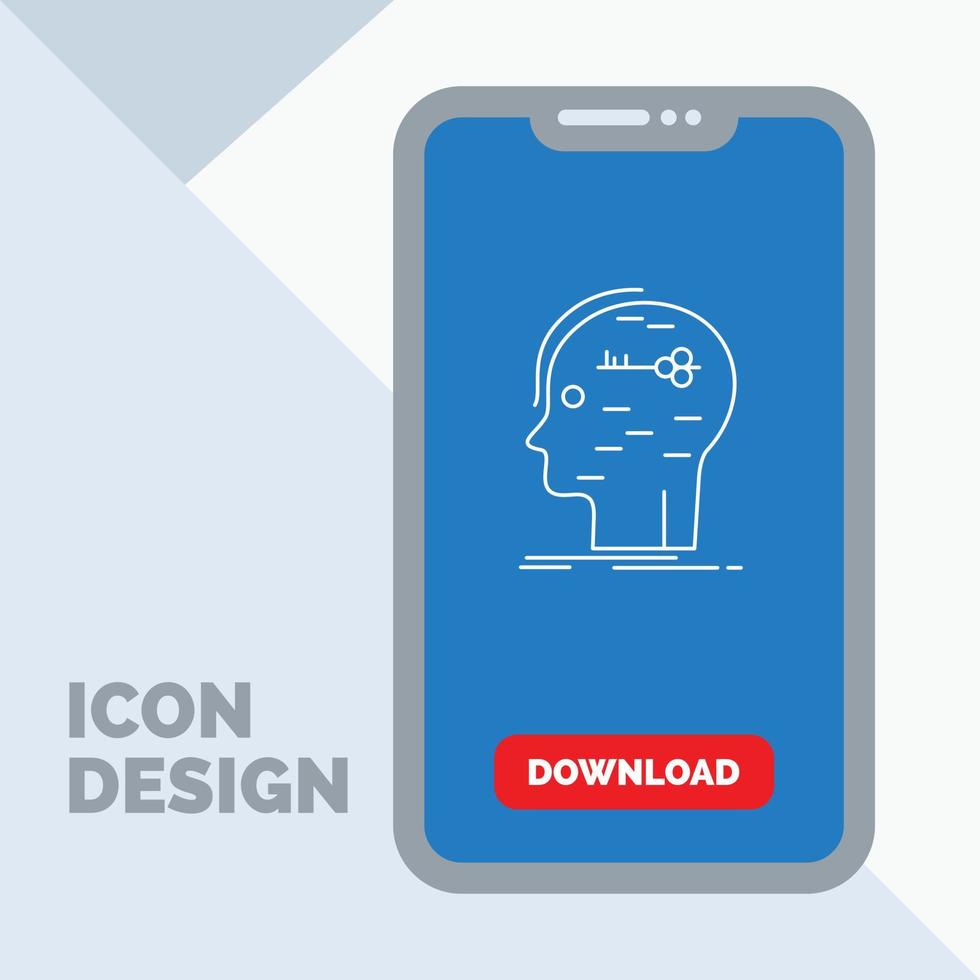 brain. hack. hacking. key. mind Line Icon in Mobile for Download Page vector