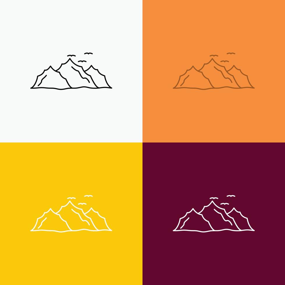 mountain. landscape. hill. nature. birds Icon Over Various Background. Line style design. designed for web and app. Eps 10 vector illustration